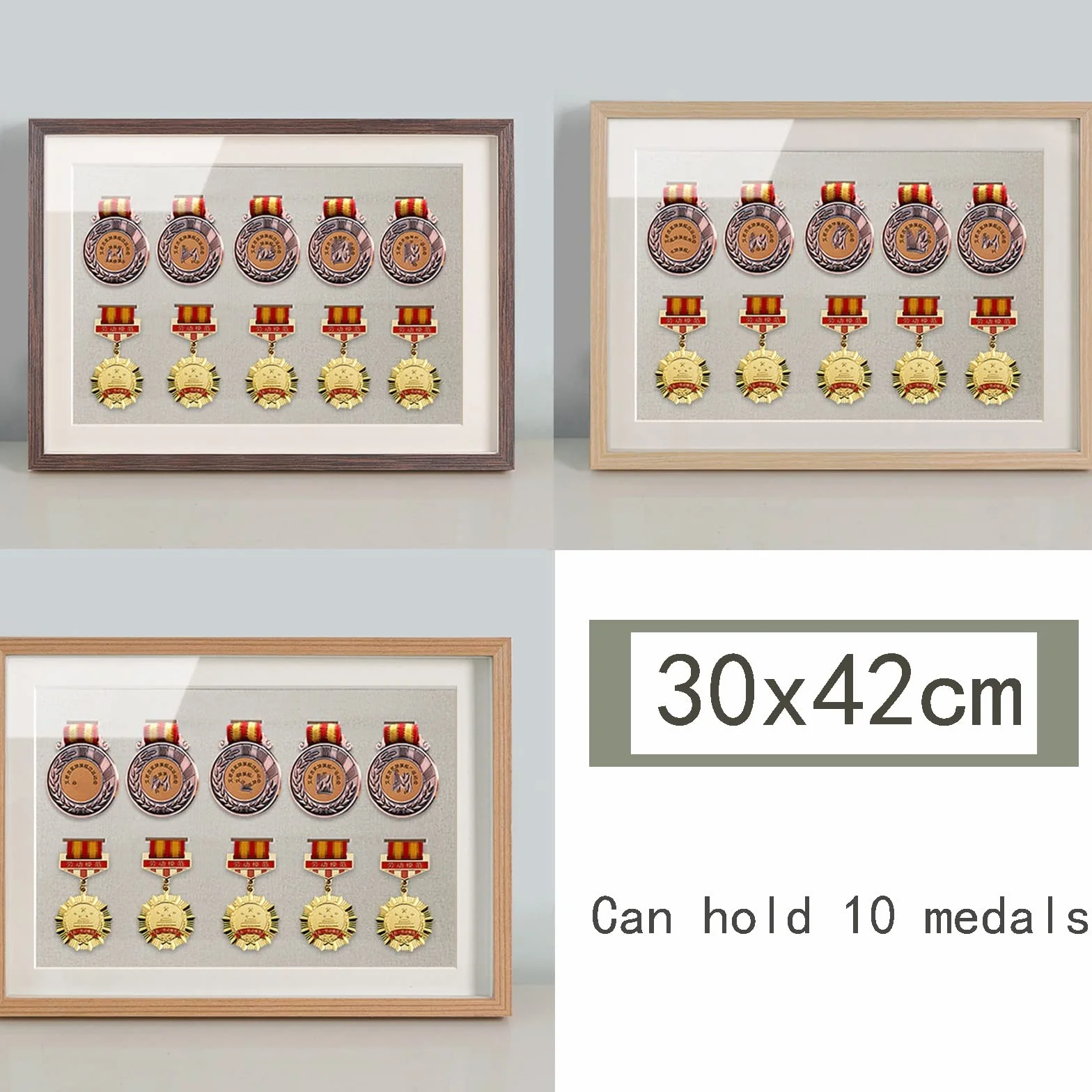 Medalla Deportes Cuadro Mostrar Marco Exhibición Medallas 3D 30x42cm Madera Maciza Soporte Almacenamiento