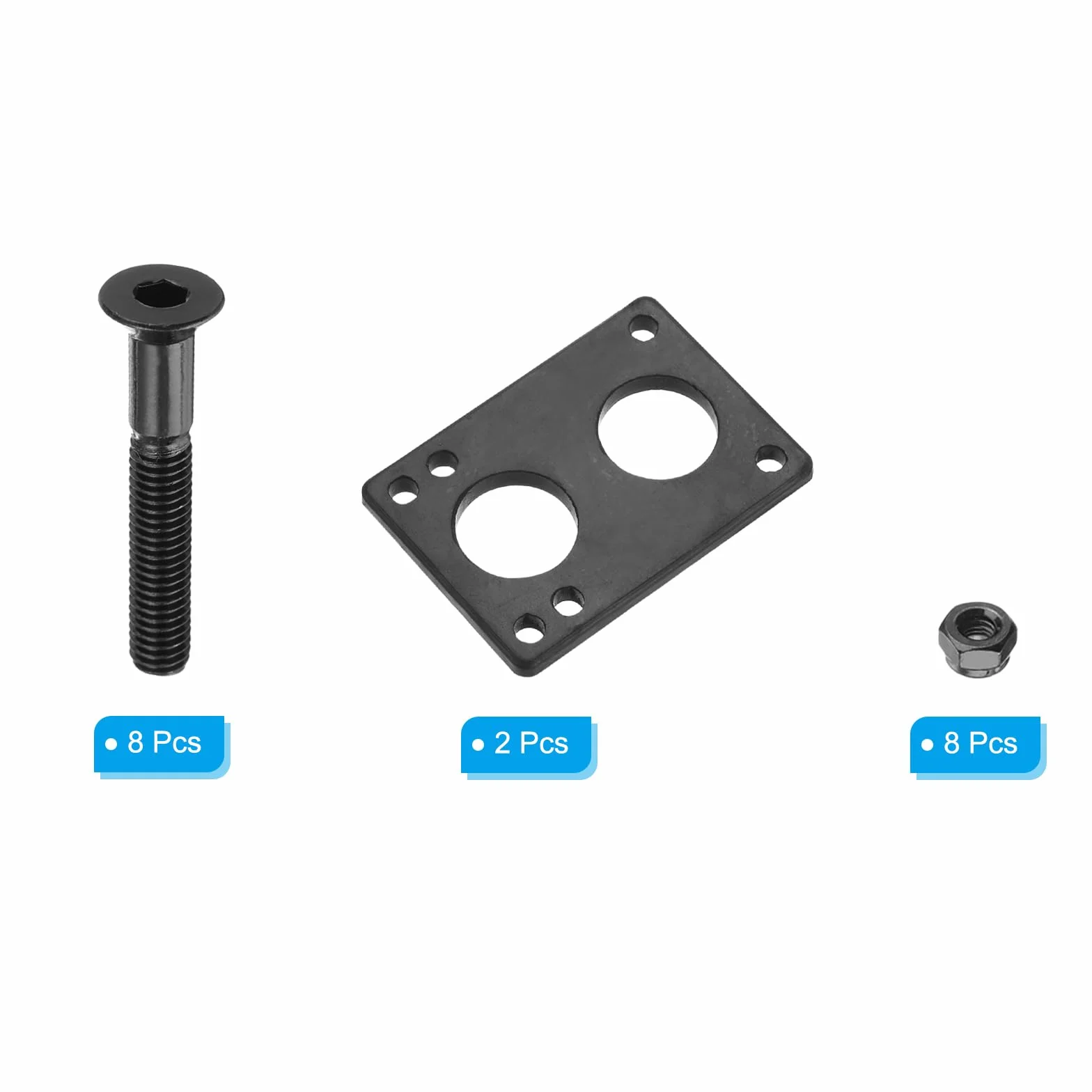 PATIKIL Set de Pads Elevadores y Tornillos para Skateboard, 6mm Goma, 2 Paquetes con 8 Tornillos, Negro