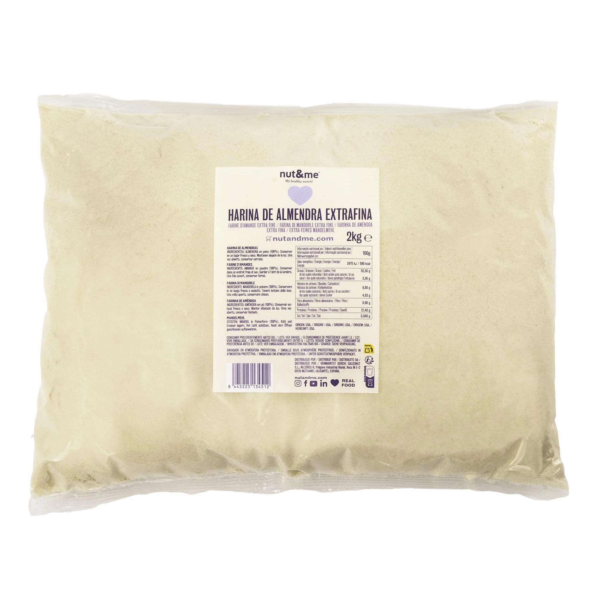 Harina de almendra 2 KG nut&me | 100% almendra | Extrafina | Sin Gluten | Keto | Repostería | Sin azúcar| Sin conservantes ni aditivos | Alto en proteínas |