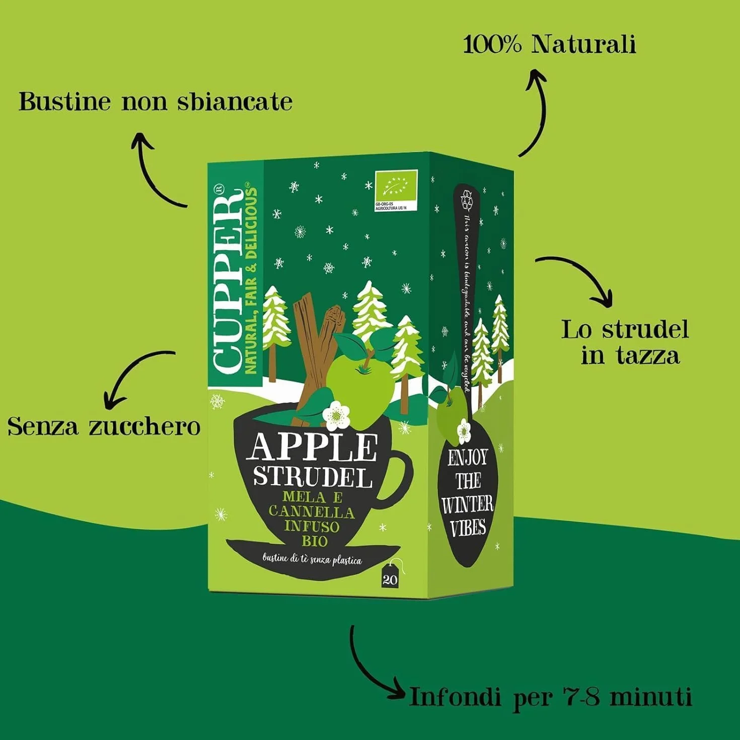 CUPPER - 20 Bolsitas de Infusiones Ecológicas con Hibisco, Manzana y Canela - Sin azúcares añadidos - Apto para Veganos