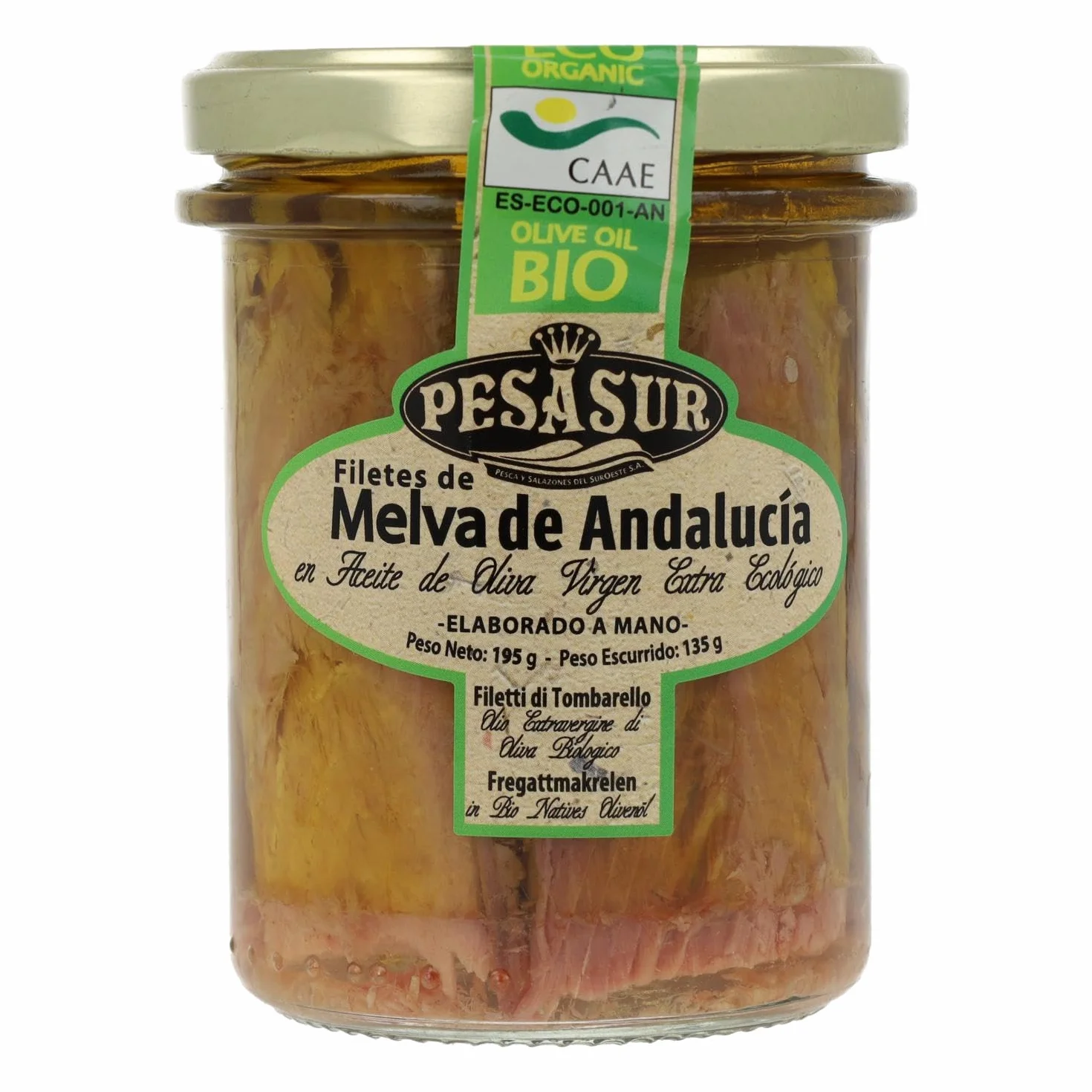 Filetes de melva de Andalucía en tarro de cristal Pesasur, 195 g