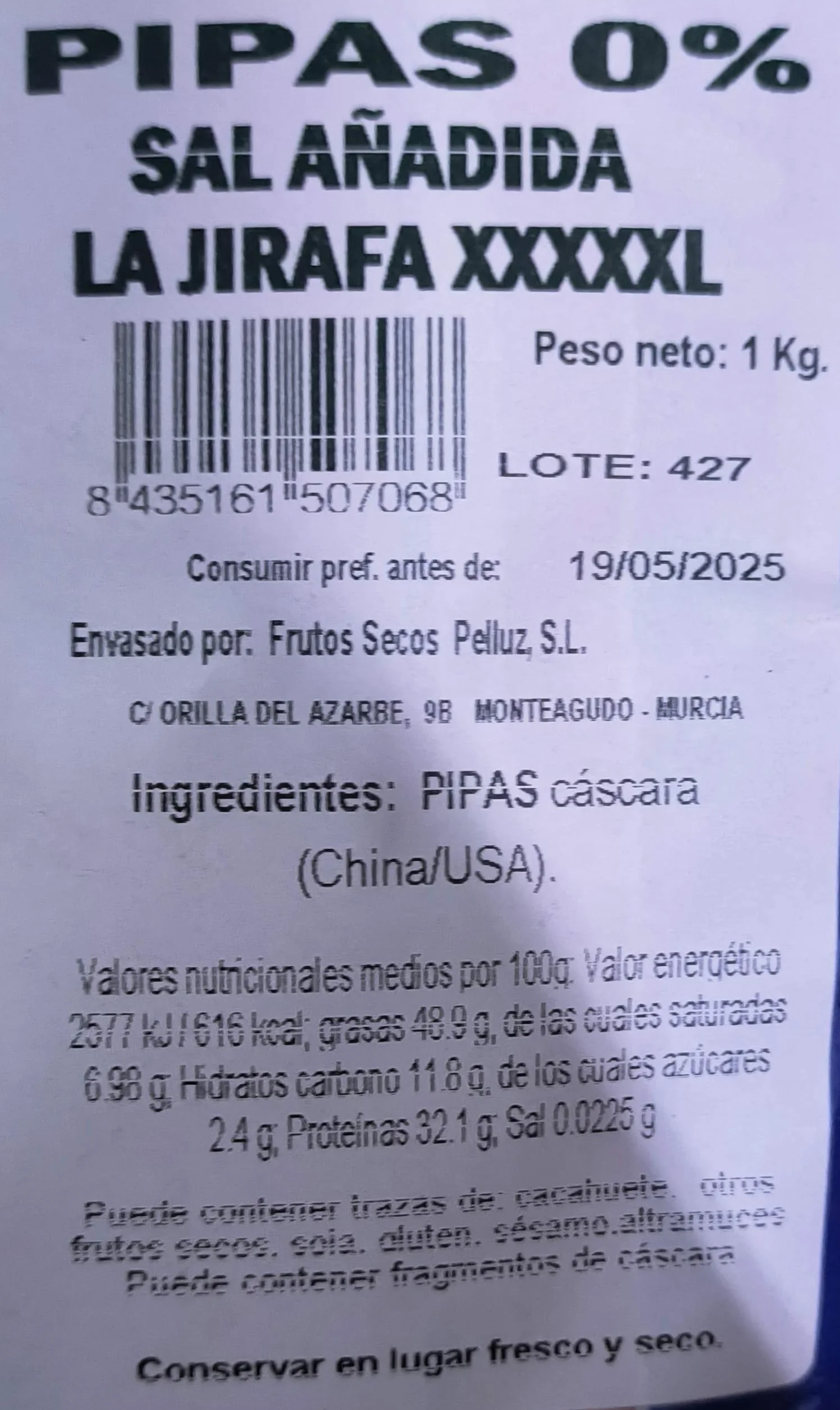 Pipas de Girasol Tostadas sin Sal 1 Kg - Pelluz - Snacks saludables y deliciosos para disfrutar a cualquier hora del día