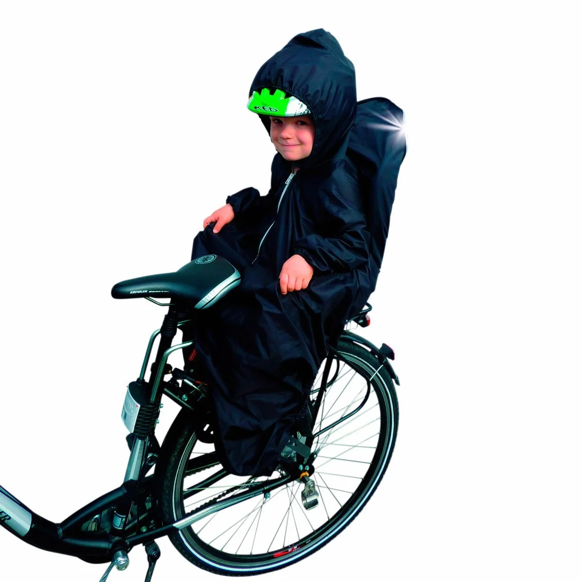 Sunnybaby Chubasquero para asiento infantil bicicleta con mangas reflectantes capucha casco negro