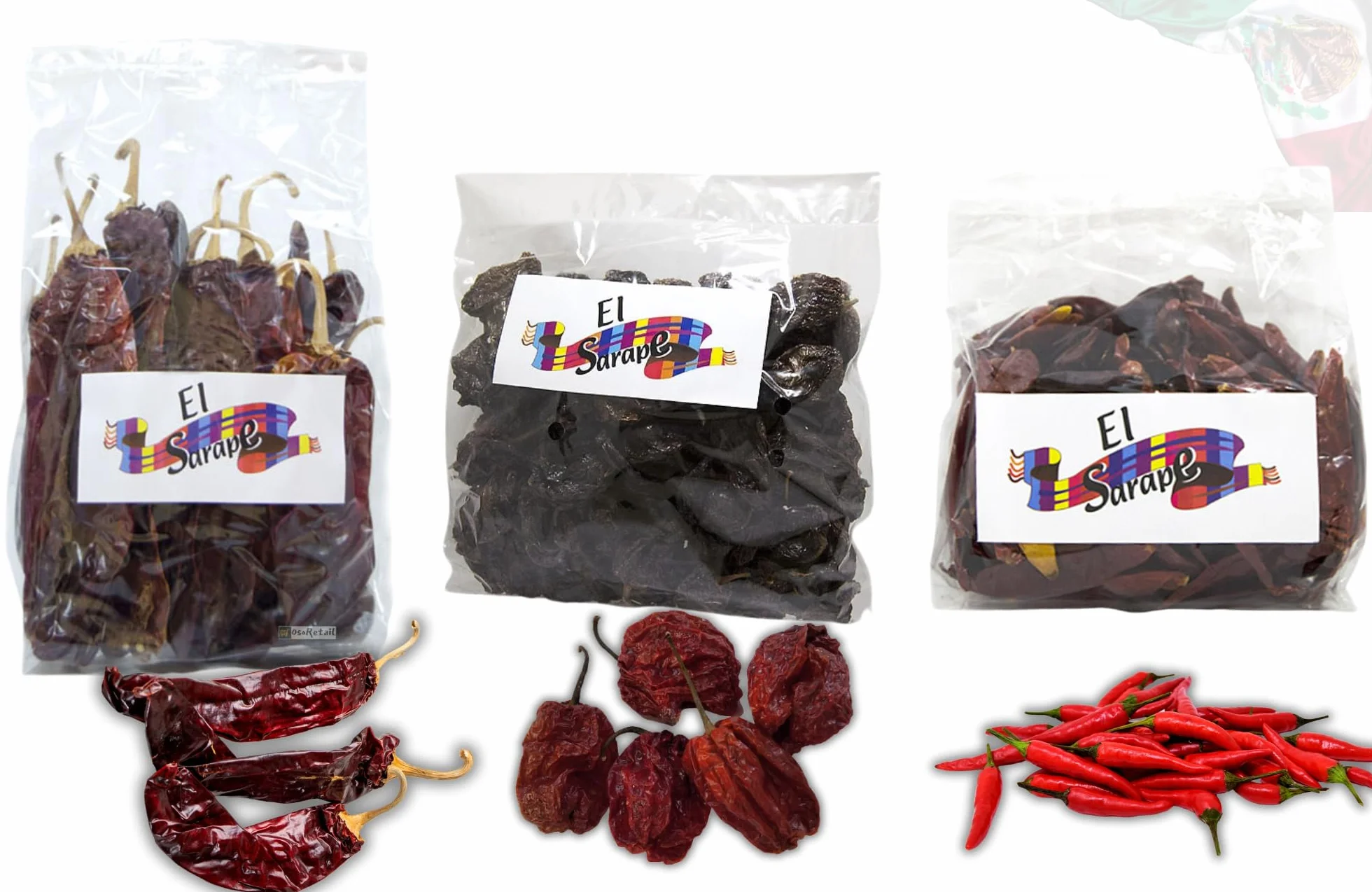 OsoRetail Pack 3x100g Chiles Secos de México | Pack Picante (Chile de Árbol, Guajillo, Habanero Seco) | 3 × 100 g | Alta Scoville, 100% Natural