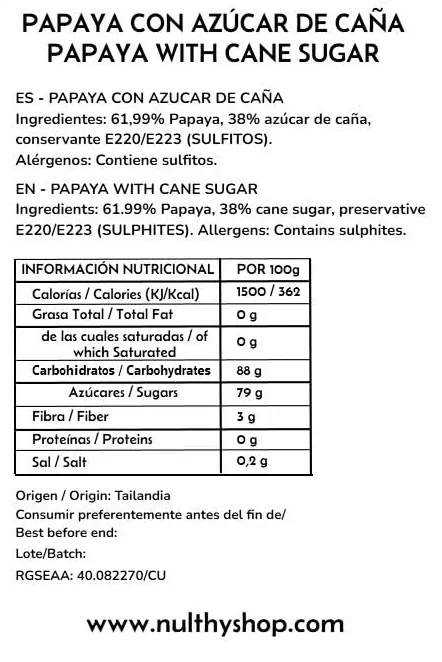 NULTHY 500g - Papaya Deshidratada, Fruta Tropical Dulce, Snack Energético, Ideal Repostería