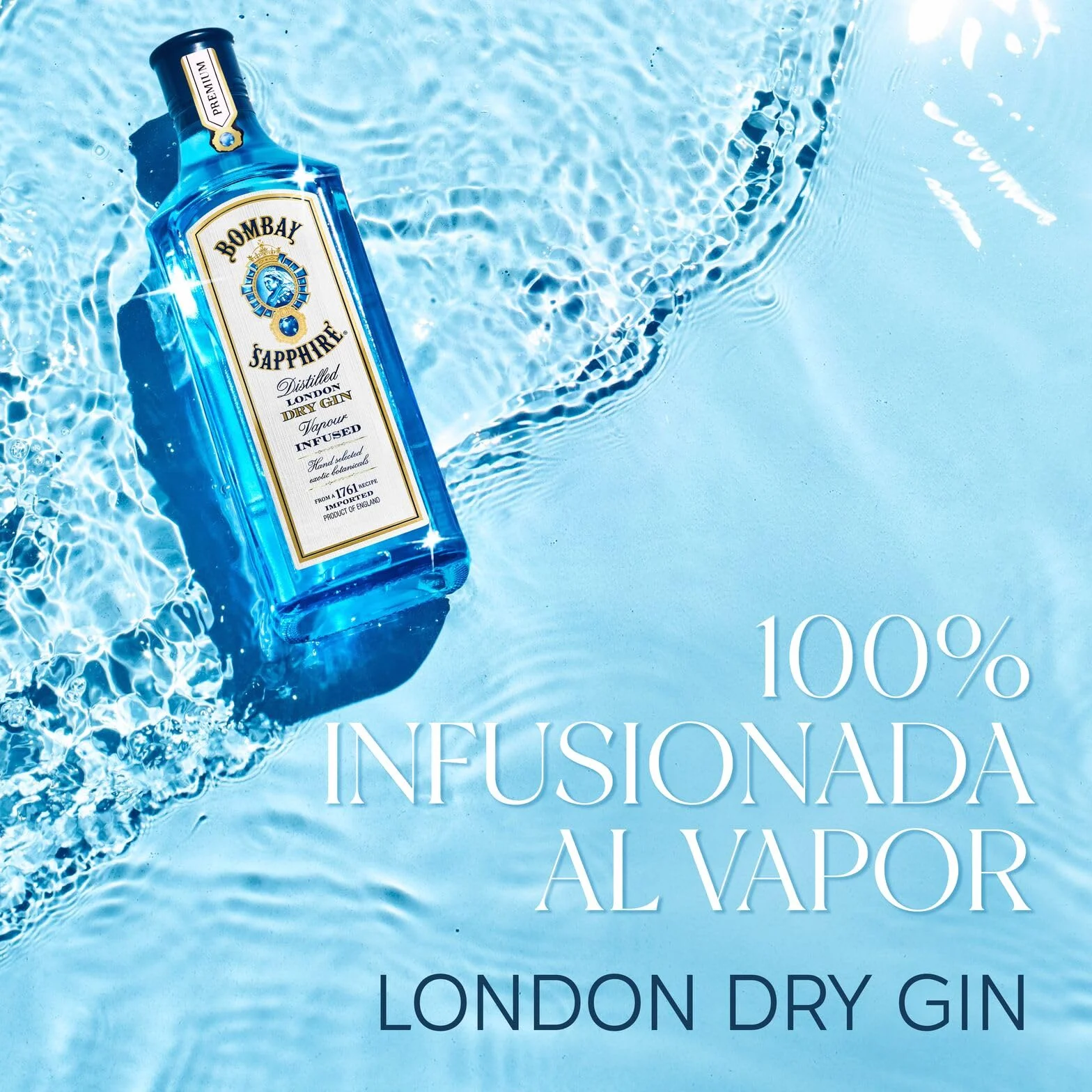 Bombay Sapphire London Dry Gin, 40% Vol., 100 cl / 1 L, bebida espirituosa 100% infusionada al vapor con 10 botánicos seleccionados a mano