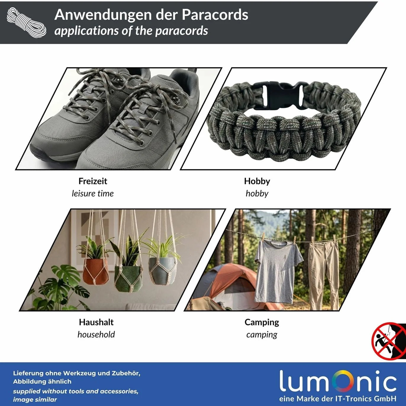 Lumonic 10m Paracord 4mm Amarillo fluorescente 100% nailon 7 núcleos 32 filamentos 250 kg