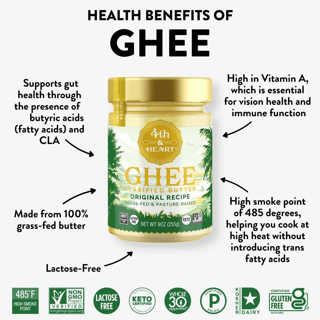 4th & Heart - Ghee mantequilla alimentada con pasto clarificada mantequilla cúrcuma - 9 oz.