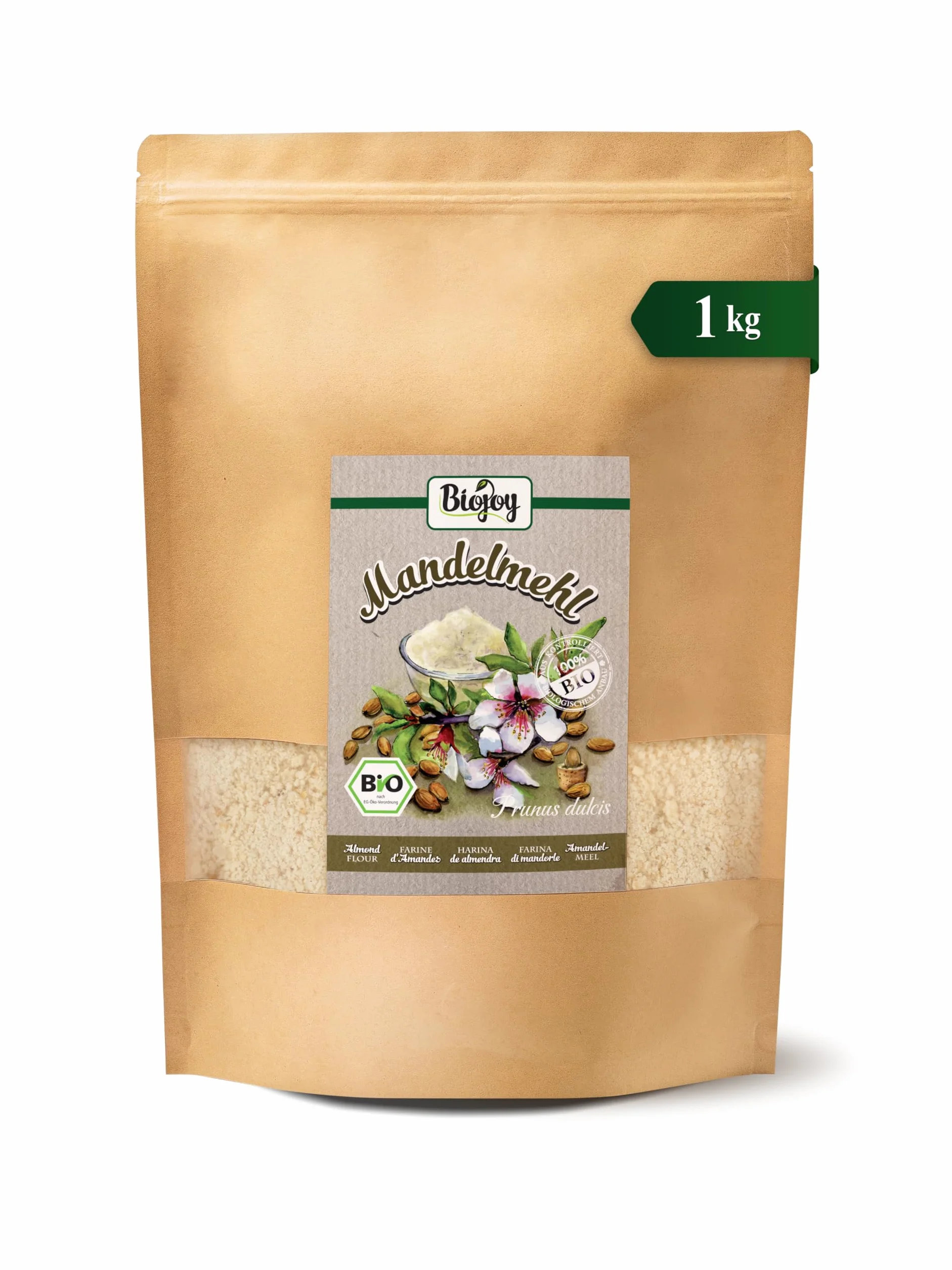 Biojoy Harina de Almendra Desgrasada Ecológica (1 kg), molida suavemente y sin aditivos