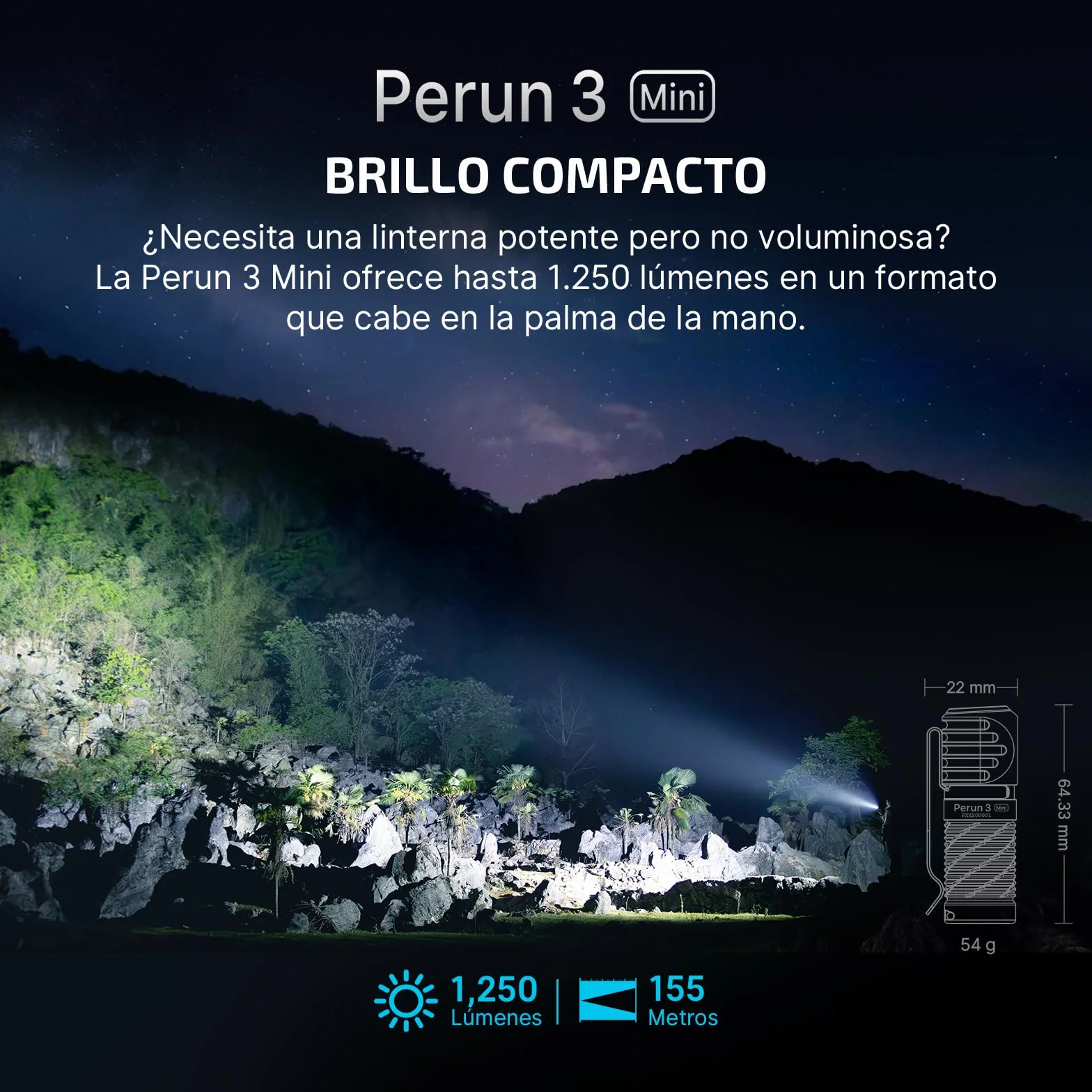 OLIGHT Perun 3 Mini Linterna Frontal LED Recargable 1250 Lúmenes 155 Metros Blanco Frío Naranja