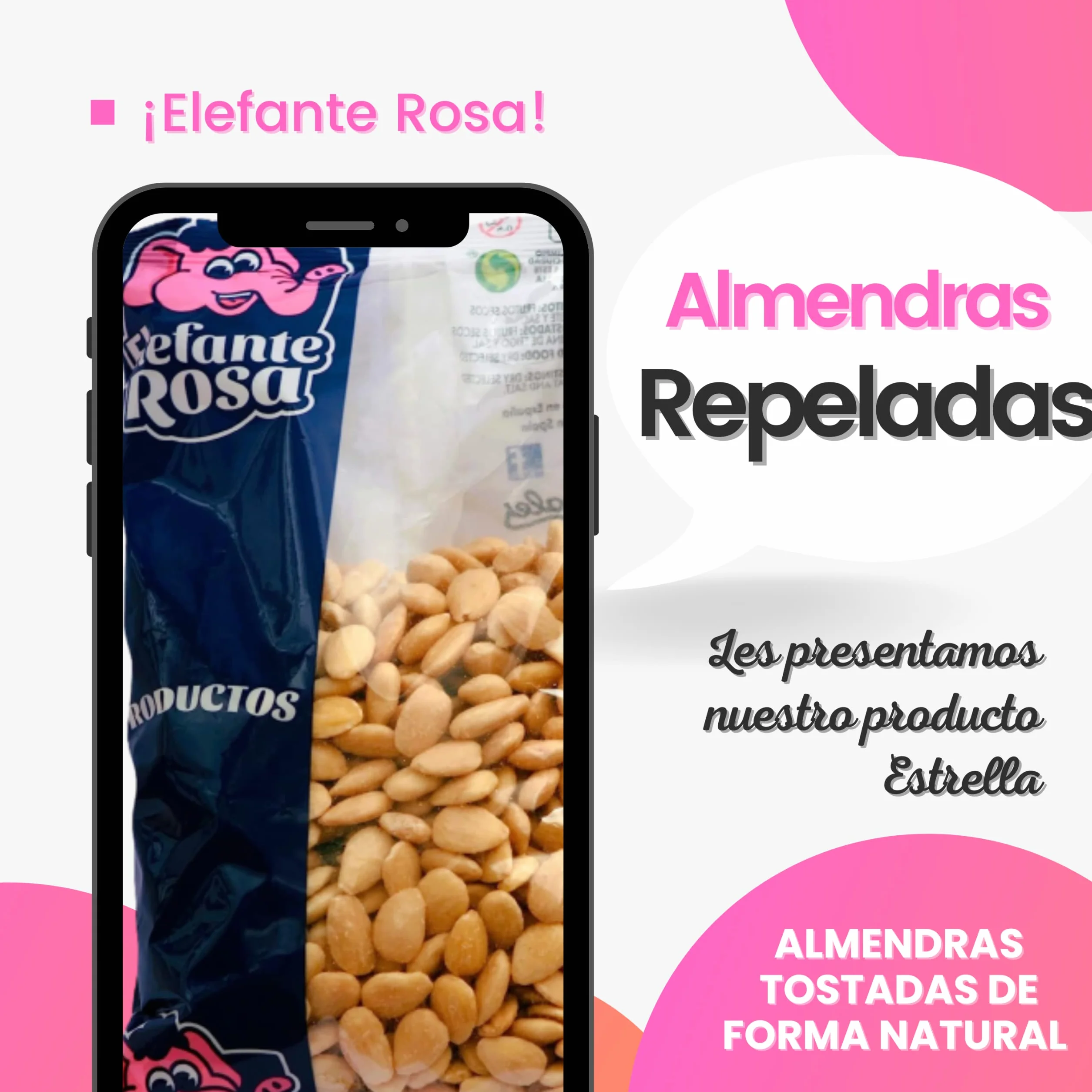 Almendras Peladas Crudas Bolsa de 1 Kg El Elefante Rosa - Fuente Rica y Saludable de Proteínas y Vitaminas - Almendras Naturales Enteras para una Dieta Balanceada y Snack Saludable