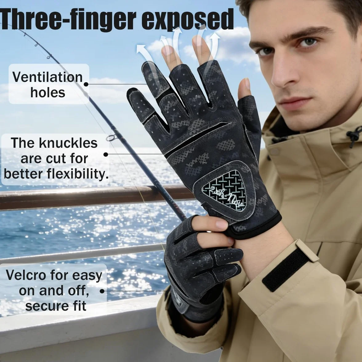 Guantes de Pesca Ciclismo Antideslizantes Medio Dedo Verano Hombre Mujer