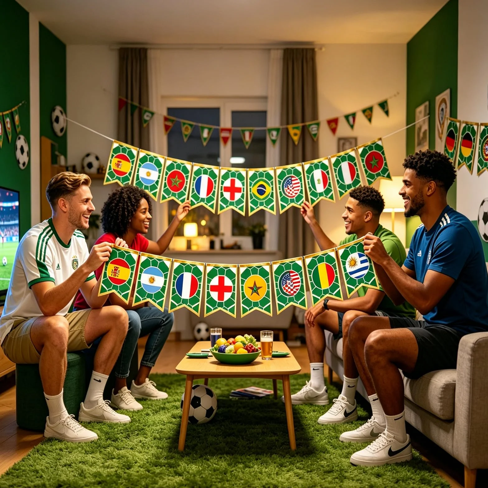 Remolino Spirales Decoración 2026 Mundial, 2 Guirnalda Bandera Fútbol, Banderines Copa Del Mundo Reutilizable