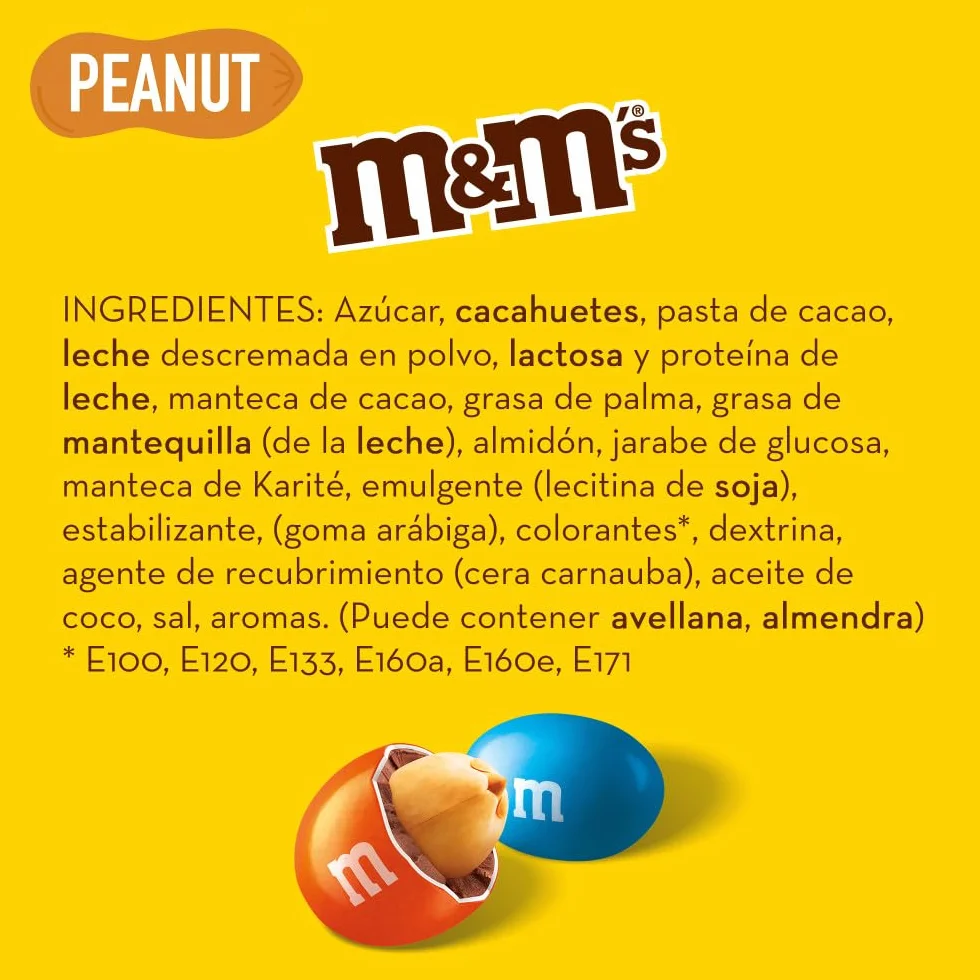 M&M's Peanuts Snack en Bolitas de Colores con Cacahuete y Chocolate con Leche, Pack Ideal para Compartir o Regalar en Navidad, 24 x 45g