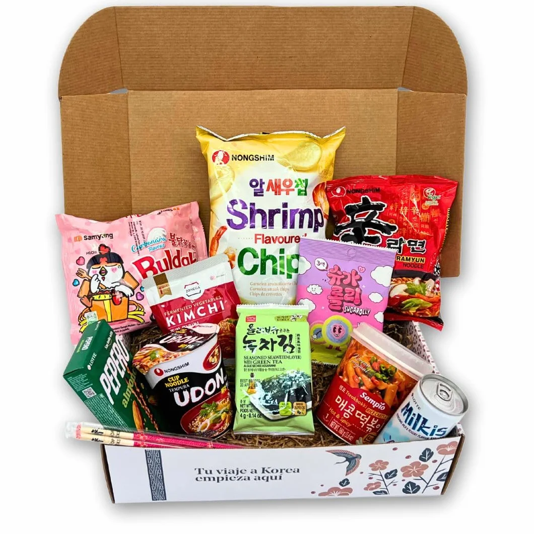 Korean Market | Caja Sorpresa de Comida Coreana (Starter Edition) | Para 1 o 2 Personas | Snacks, Ramen, Kimchi, Tteokbokki, Algas, Dulces y Palillos
