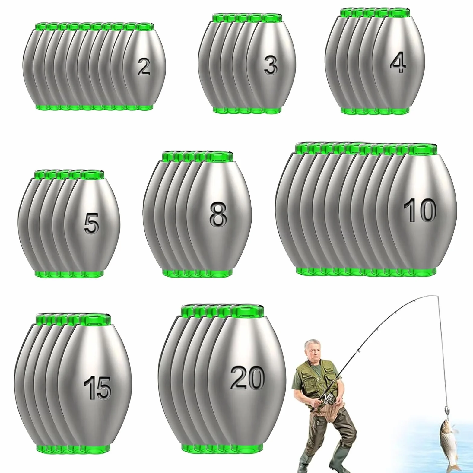 Plomo de Pesca Drop Shot 50 Piezas 2-20g 8 Tamaños Reutilizable Ovalado Agua Dulce y Salada