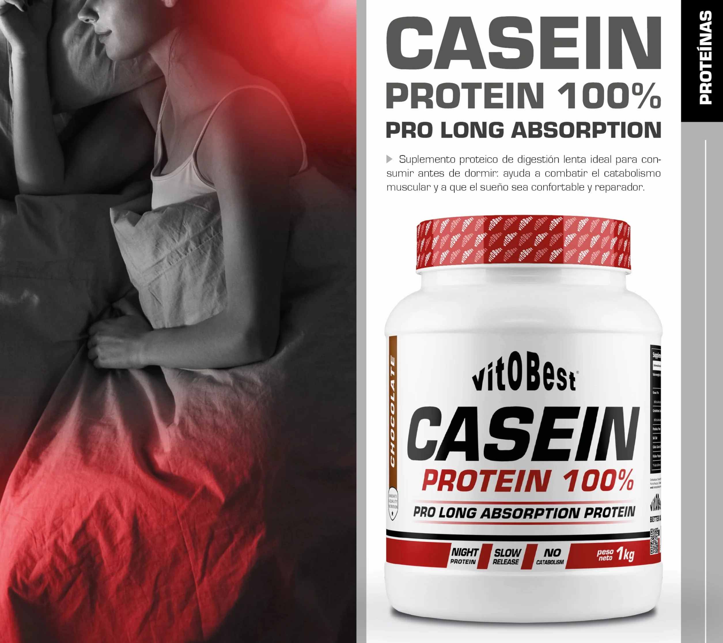 VITOBEST Casein Protein 100% Proteínas Suplemento Chocolate 1 kg