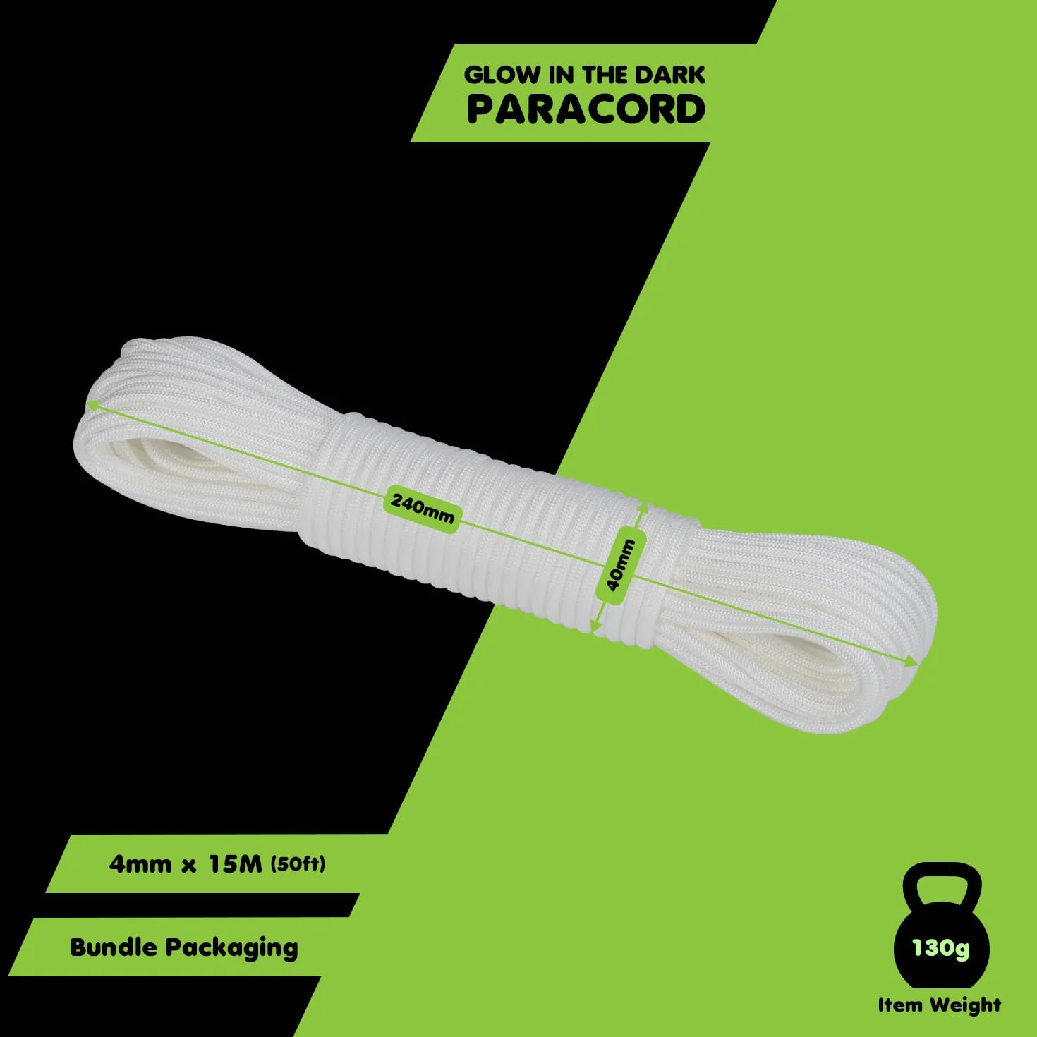 Brotree Cuerda Fluorescente Luminosa Paracord 4mm 15m 9 Hebras
