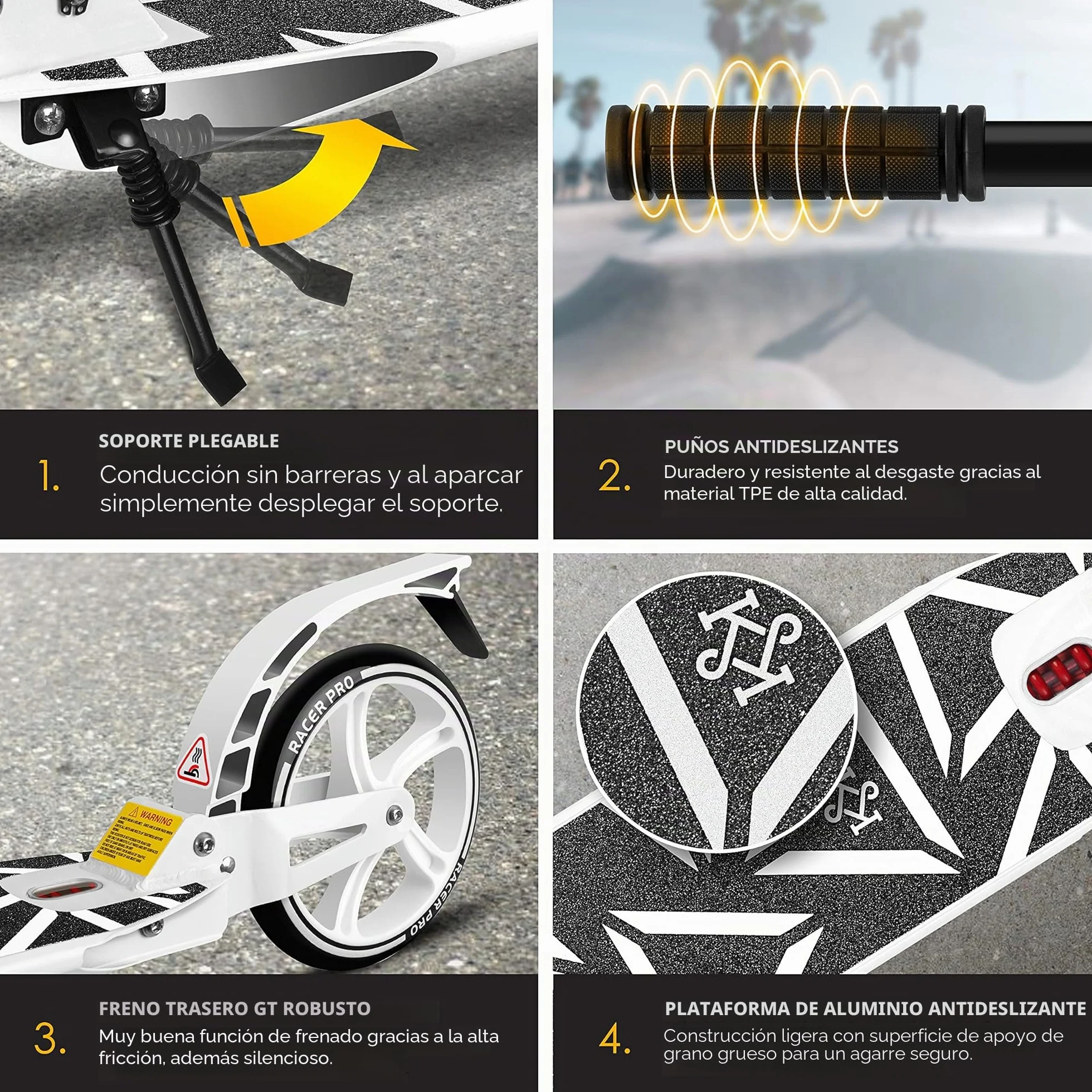 KESSER City Scooter 205 mm Ruedas PU Big Wheel Pro-S Kick Scooter Doble Suspensión Plegable Regulable en Altura