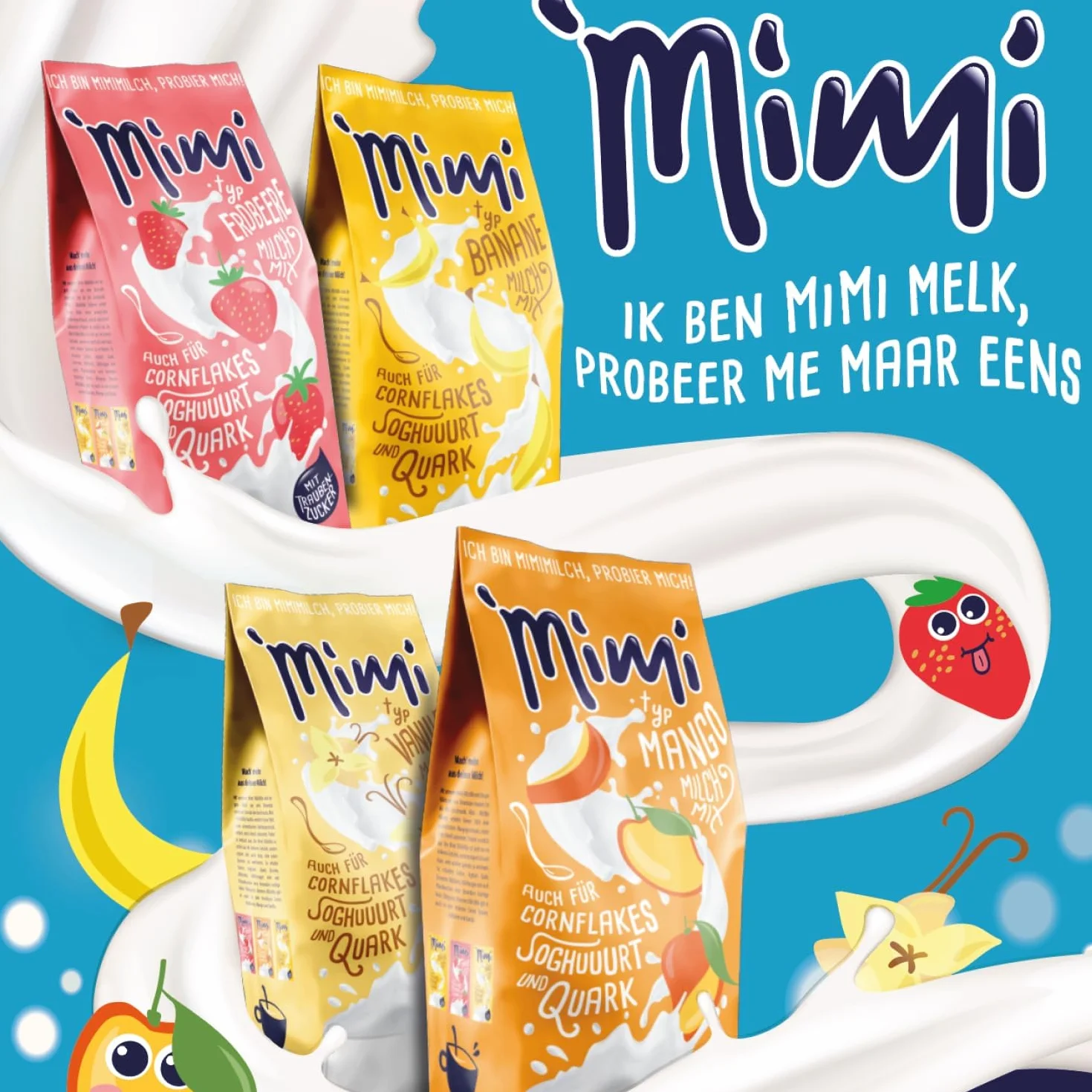 Mimi Milch-Mix Bebida Vainilla Bebida en polvo 12 x 400 g - Paquete de almacenamiento - Deliciosa bebida con sabor a vainilla - Soluble en frío y caliente - Ideal para ocio, oficina, familia grande