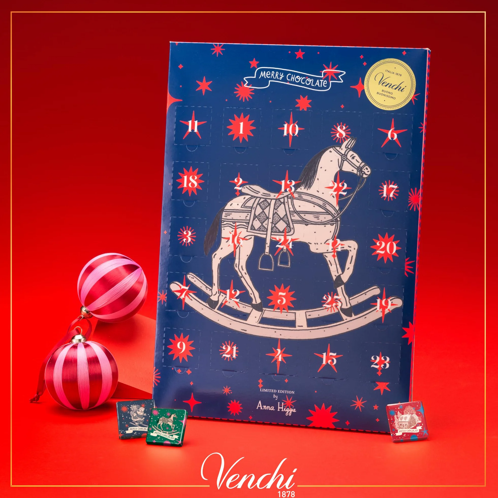 Venchi Calendario de Adviento 181 g 25 Bombones Chocolate con Leche y Negro Navidad