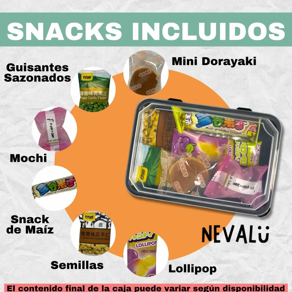 Mini Japo Box NEVALÜ. Caja de Productos Asiaticos para Regalar. Snacks Dulces y Salados. Delicias Asiaticas.