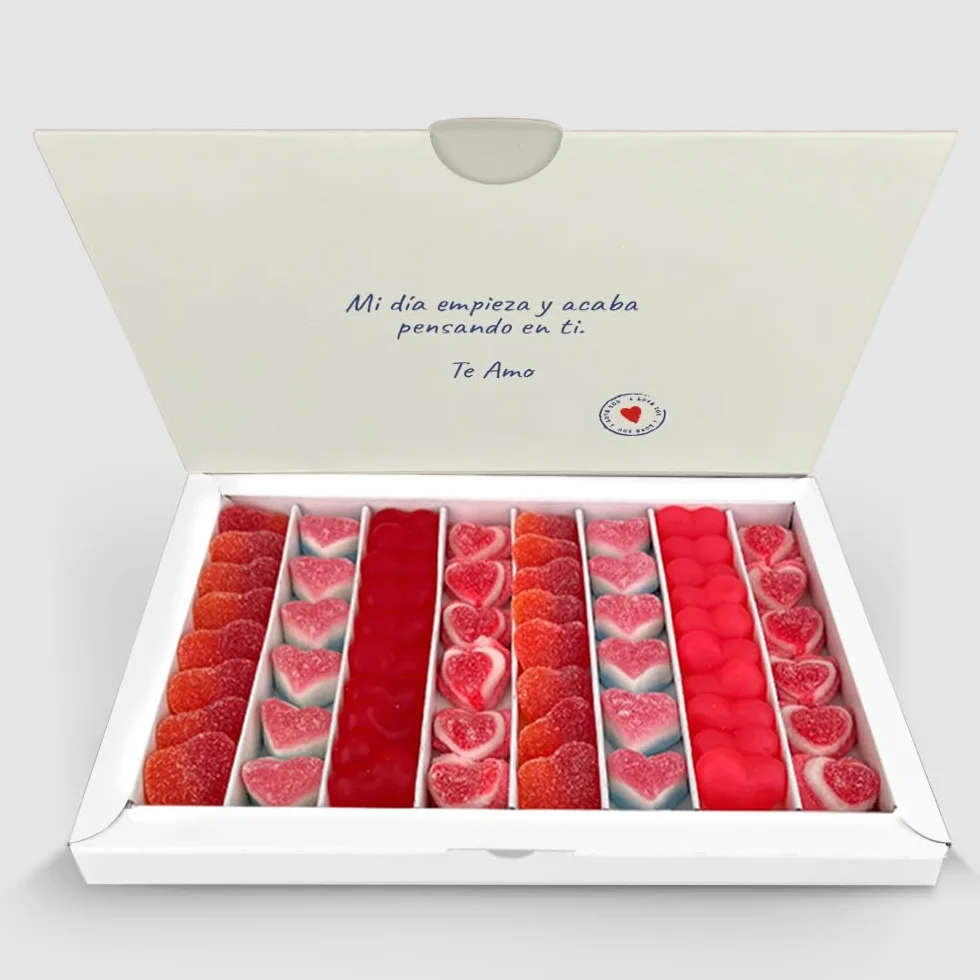 Transparent Gift Caja de Chuches Postal Personalizada con Foto y Textos. Cajas de Dulces. Regalos Originales para Mujer y Hombre. Regalos Personalizados para Parejas en San Valentín y Aniversario