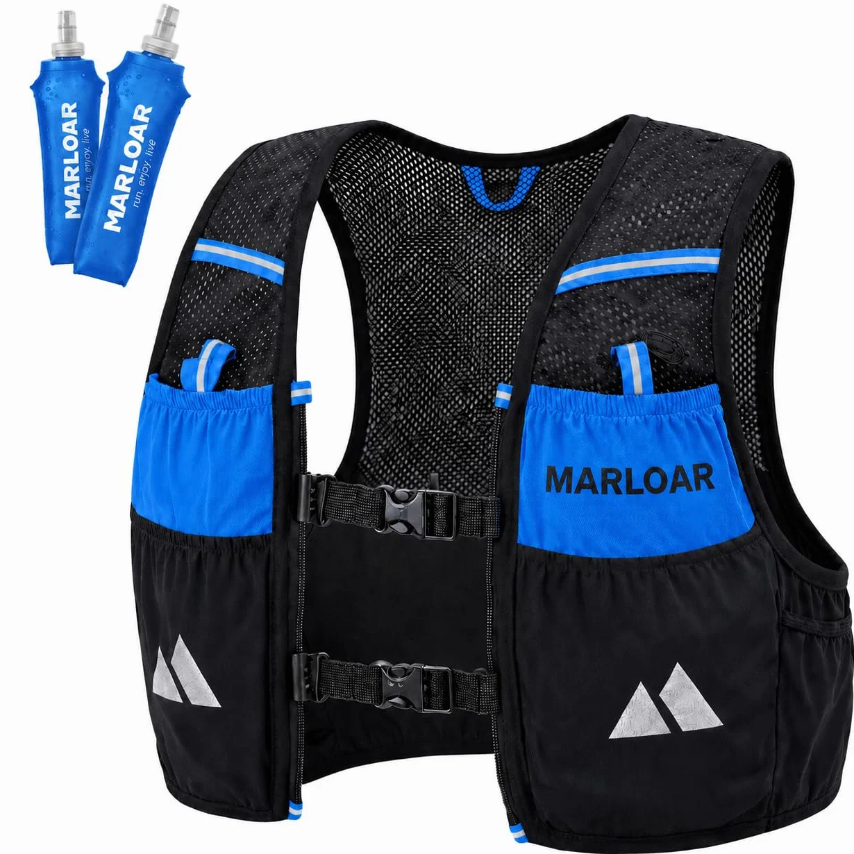 Chaleco Running Trail Running con 2 Soft Flask 500 ml Ajuste Cómodo Ligero Transpirable
