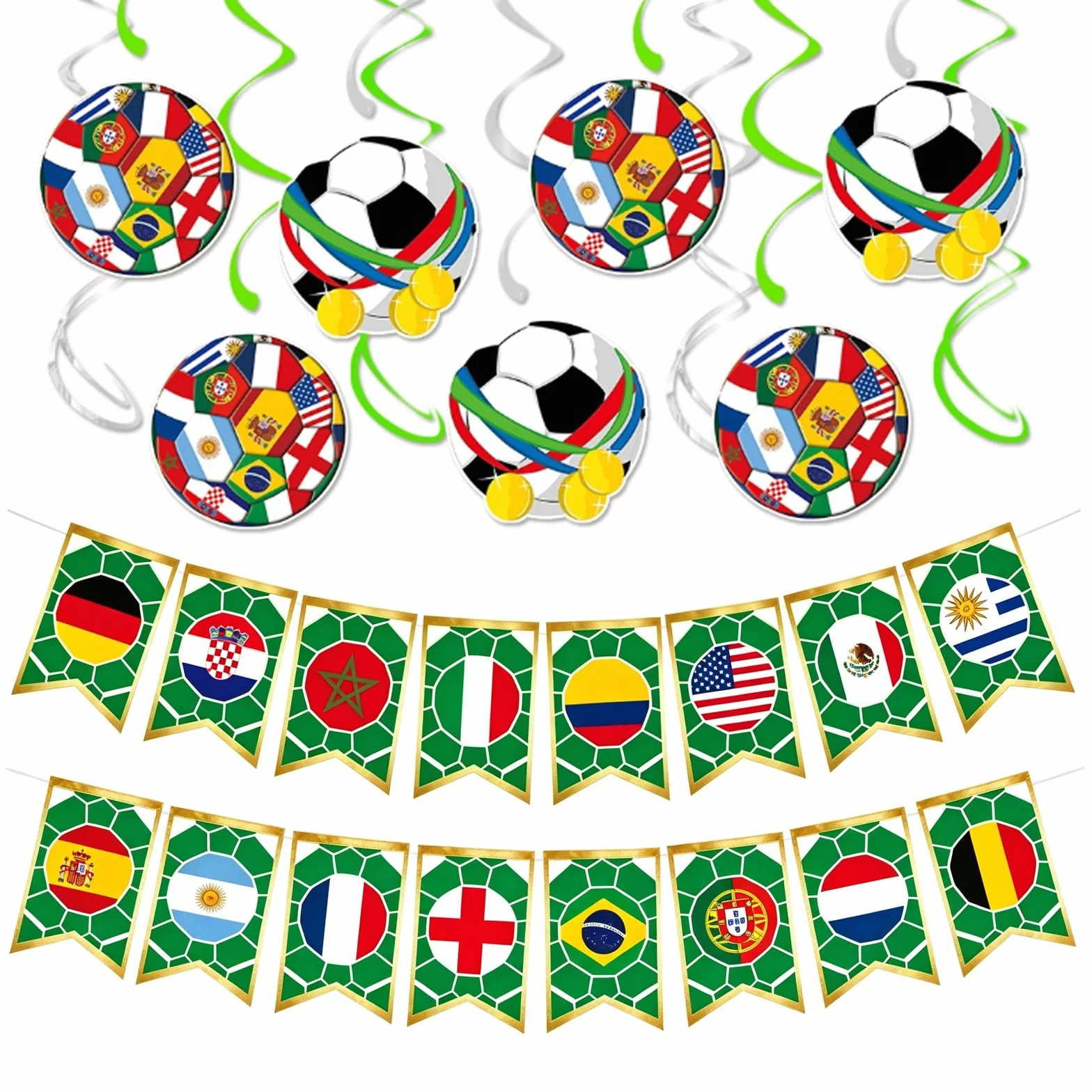 Remolino Spirales Decoración 2026 Mundial, 2 Guirnalda Bandera Fútbol, Banderines Copa Del Mundo Reutilizable