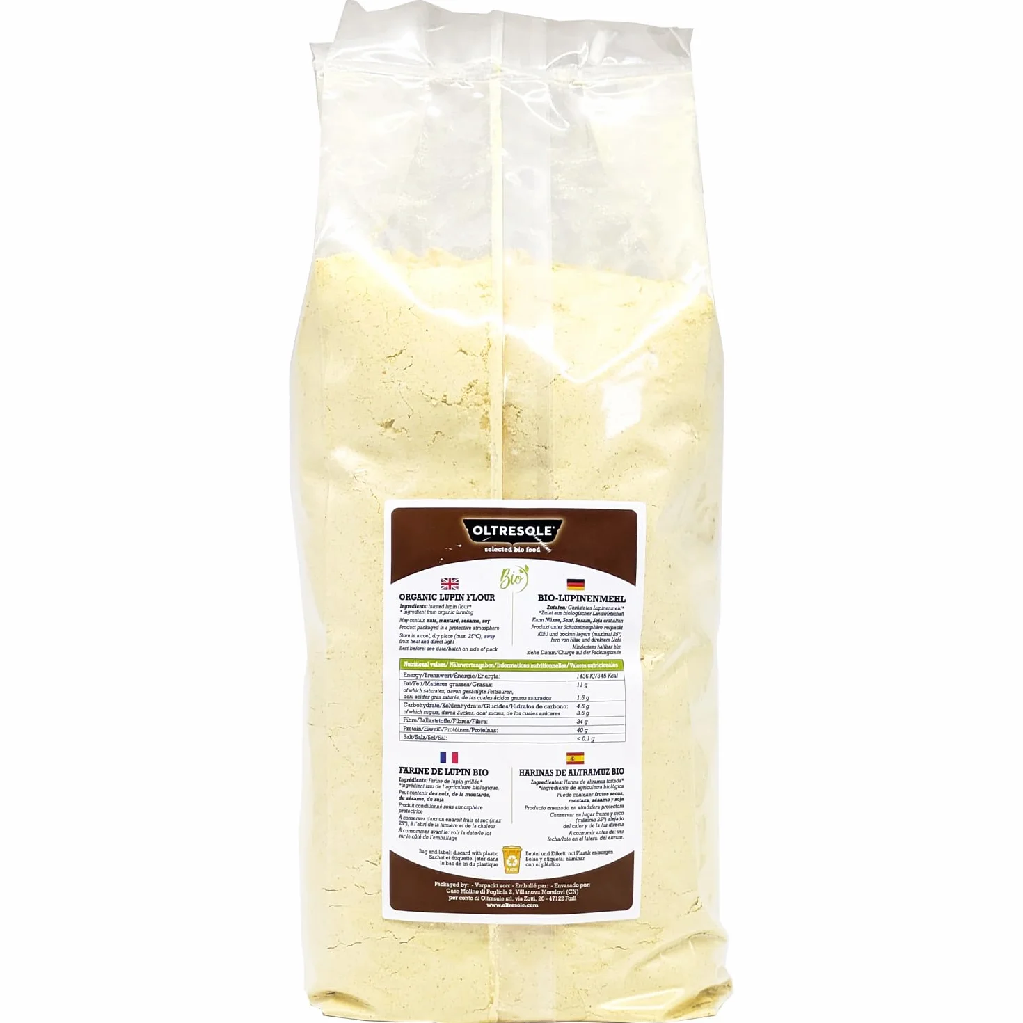 Oltresole Harina de Altramuz Ecológica 1 kg - Harina de Legumbre Ecológica Rica en Proteínas Baja en Carbohidratos