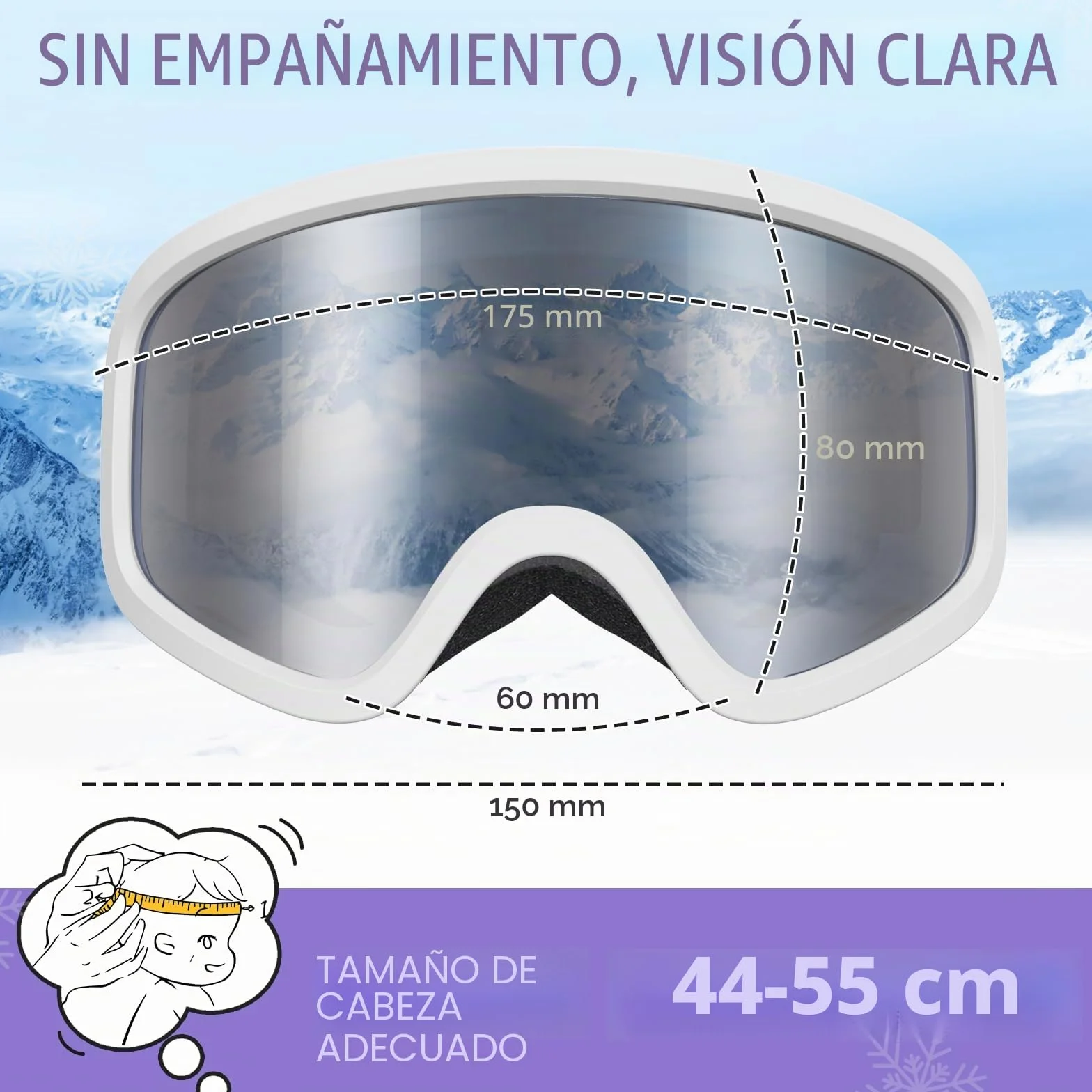 Gafas de esquí para niños antivaho protección UV400