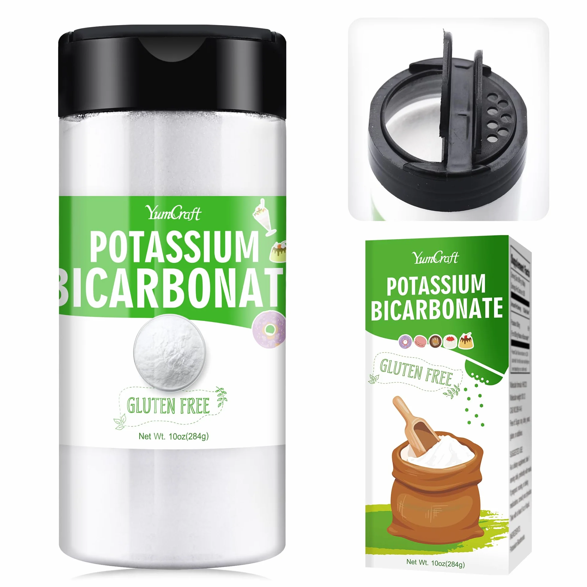 284 g Bicarbonato de potasio, 100% de grado alimenticio puro, vegetarianismo, agente fermentado adecuado para planta, pastel, vino, enzima, fermentación de soda natural de grado alimenticio