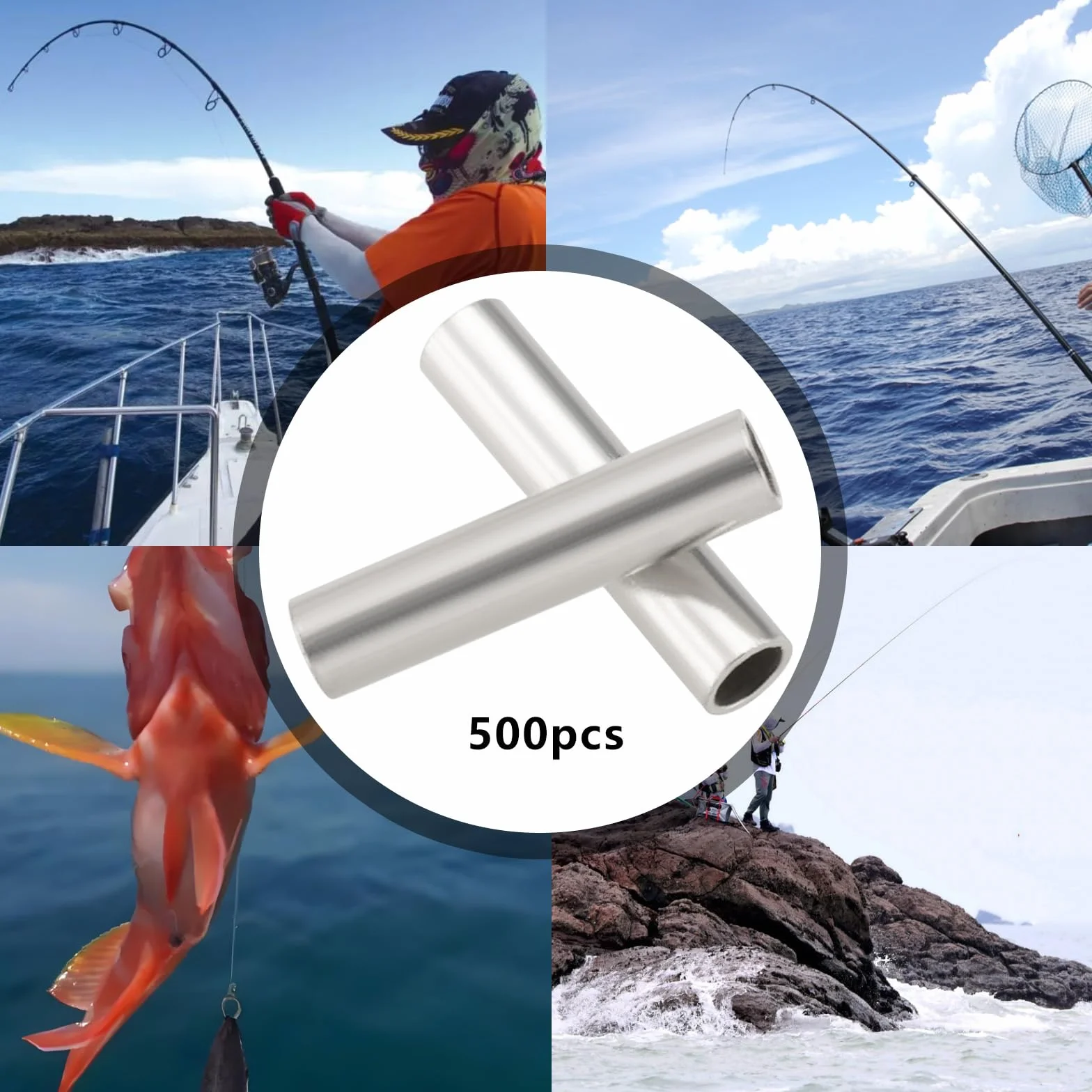 Manguitos de Engarce para Línea de Pesca 8mm de Largo Cobre 500pcs