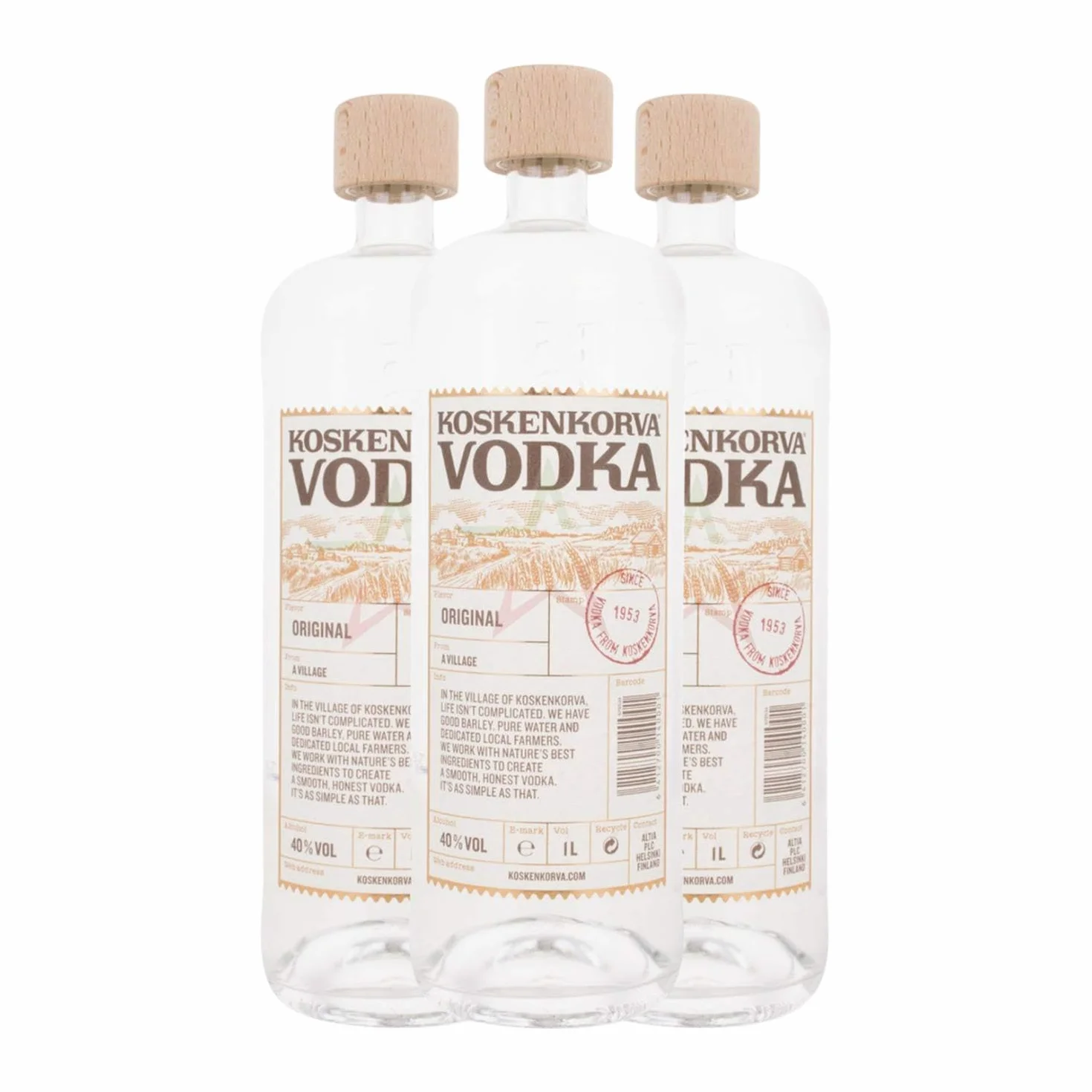 Vodka Koskenkorva 013 40% Botella Misil 1 L (Caja de 3 Botella Misil de 1 L)
