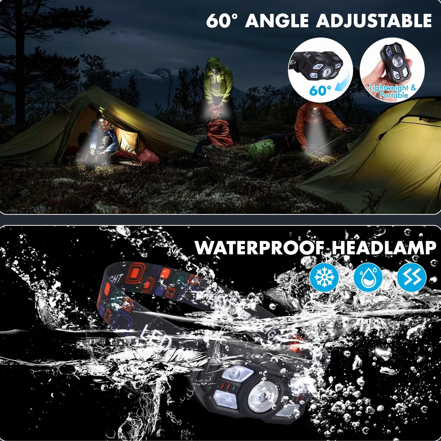 Linterna Frontal LED Recargable 2 Pack, Superbrillantes con Sensor de Movimiento, Luz Cabeza para Correr Camping