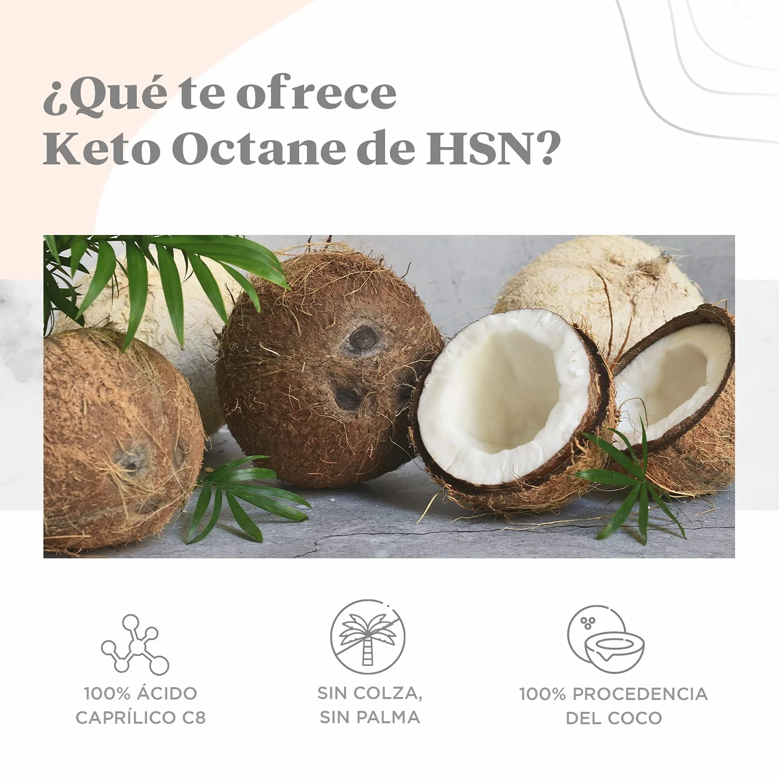 Aceite de Coco MCT C8 Keto Octane de HSN | 1000 ml = 66 Tomas por Envase de 100% Puro Ácido Caprílico | Ideal Dieta Keto y Paleo | Sin Palma ni Colza | NO-GMO, Vegano, Sin Gluten