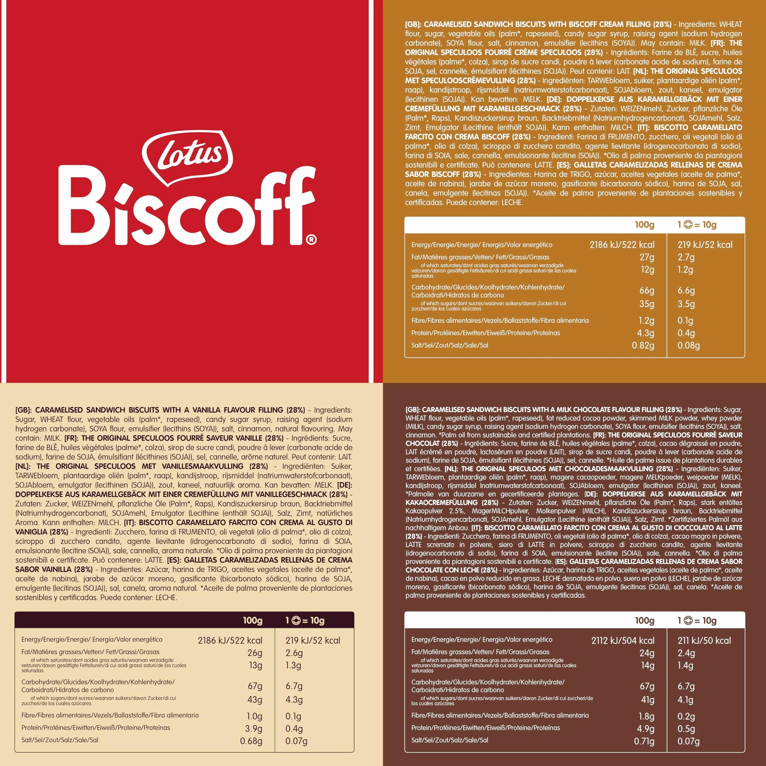 Lotus Biscoff | Paquete Variado de Galletas Sándwich | 3 Sabores | 2 Paquetes por Sabor | 15 Galletas Sándwich por Paquete | Ingredientes de Origen Natural | Sin Colorantes | 6 x 150g | 900g