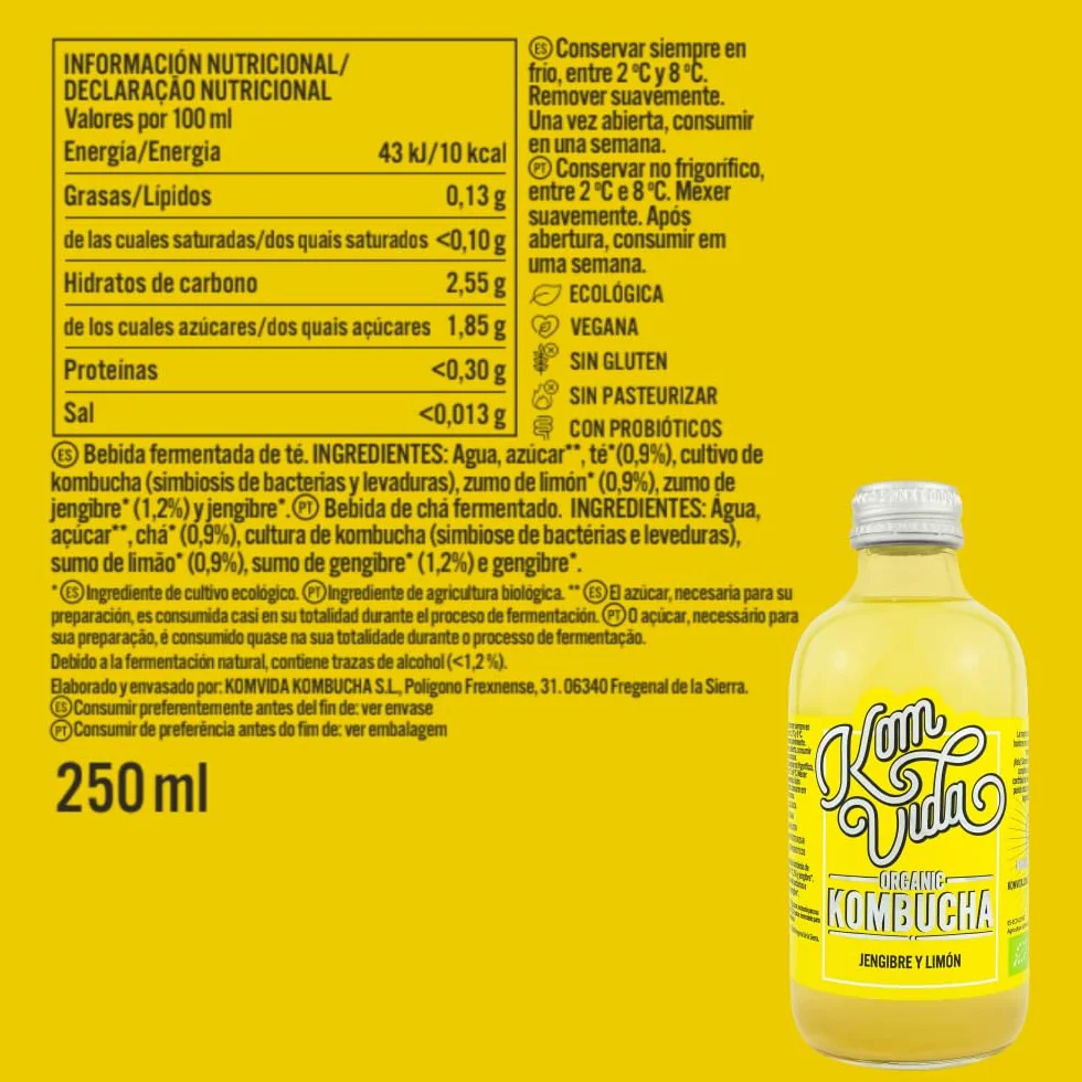 Té kombucha. Komvida. Kit Multisabor. 6 botellas de 750 ml. Envío en frío.