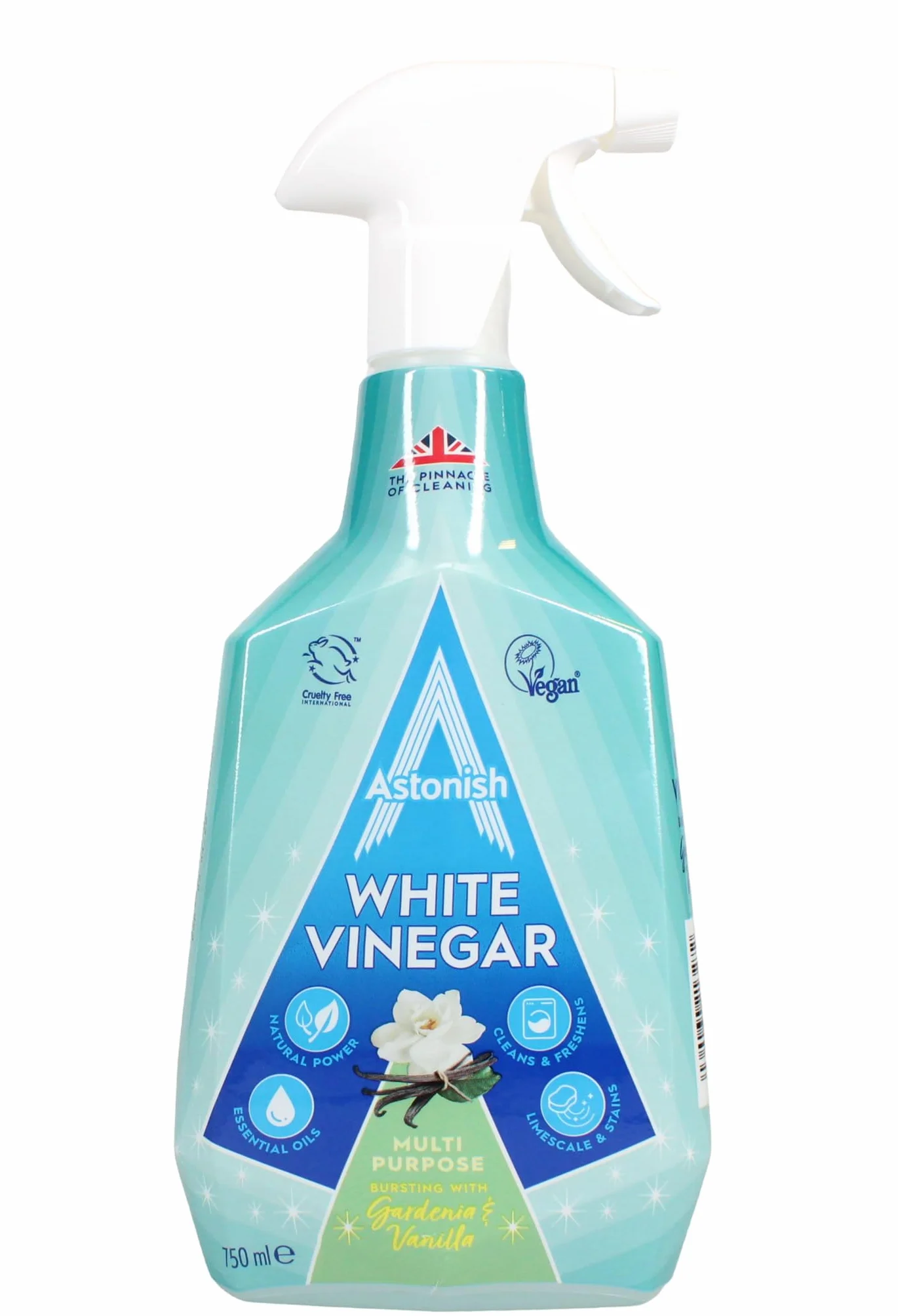 Astonish Spray de limpieza multiusos con vinagre blanco, potente limpieza para superficies, aroma de gardenia y vainilla, 750 ml