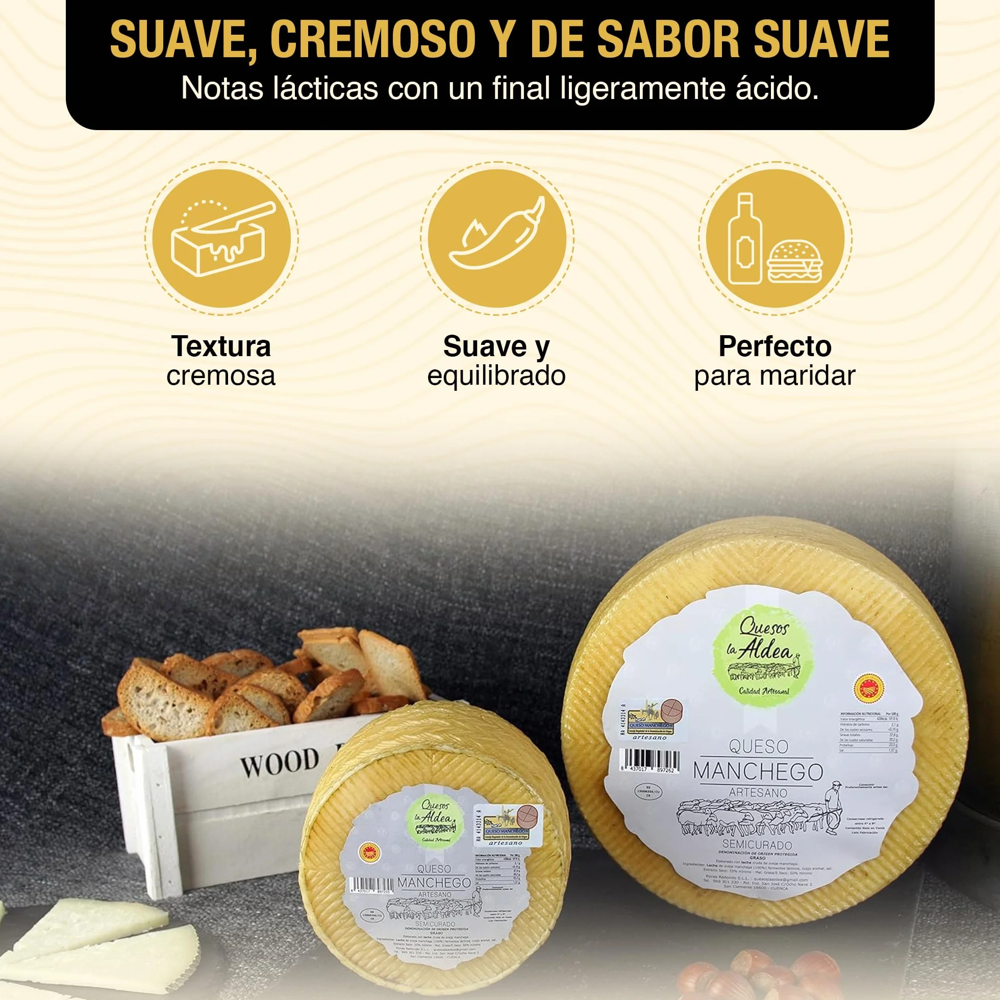 Queso Manchego Artesano Semicurado 3 kg Leche de Oveja D.O. La Mancha Gourmet Regalo