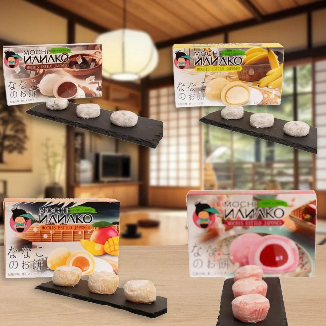 JAPON MARKET Pack 4 Mochis Japoneses: 2 de Mango y 2 de Chocolate - Dulce Asiático, Postre Exótico - 600g - Caja de Chuches Japonesas