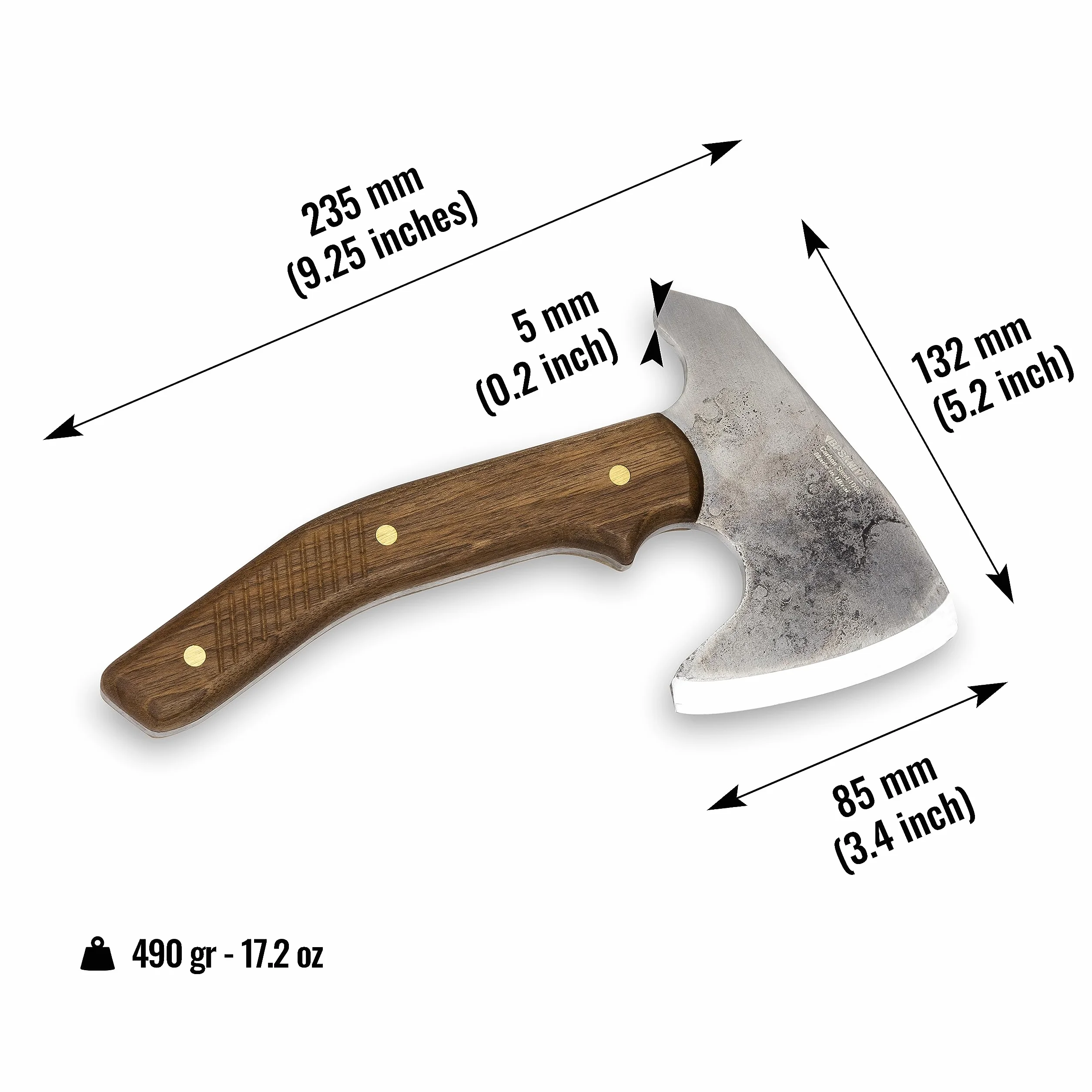 BPS Knives Hacha Bushcraft con Funda de Cuero - Hacha de Camping de Acero al Carbono con Mango de Una Pieza