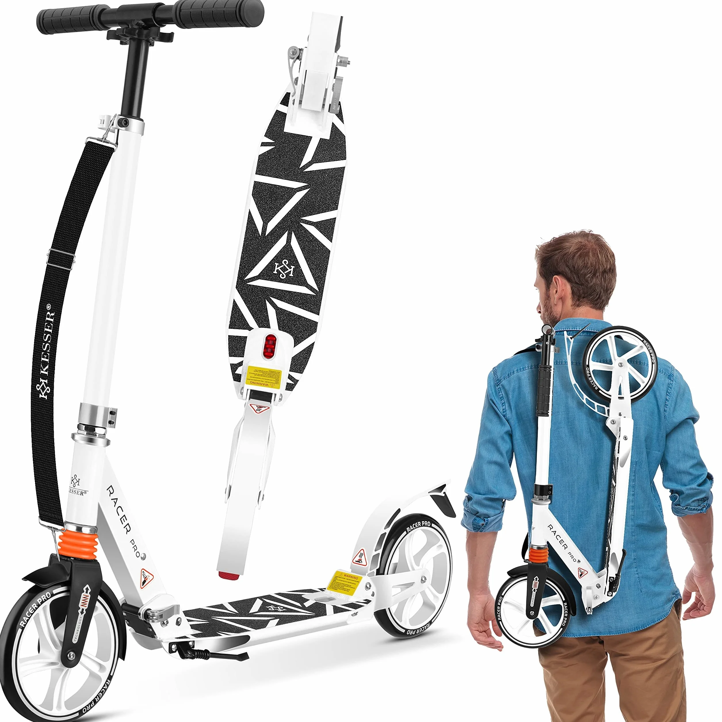 KESSER City Scooter 205 mm Ruedas PU Big Wheel Pro-S Kick Scooter Doble Suspensión Plegable Regulable en Altura