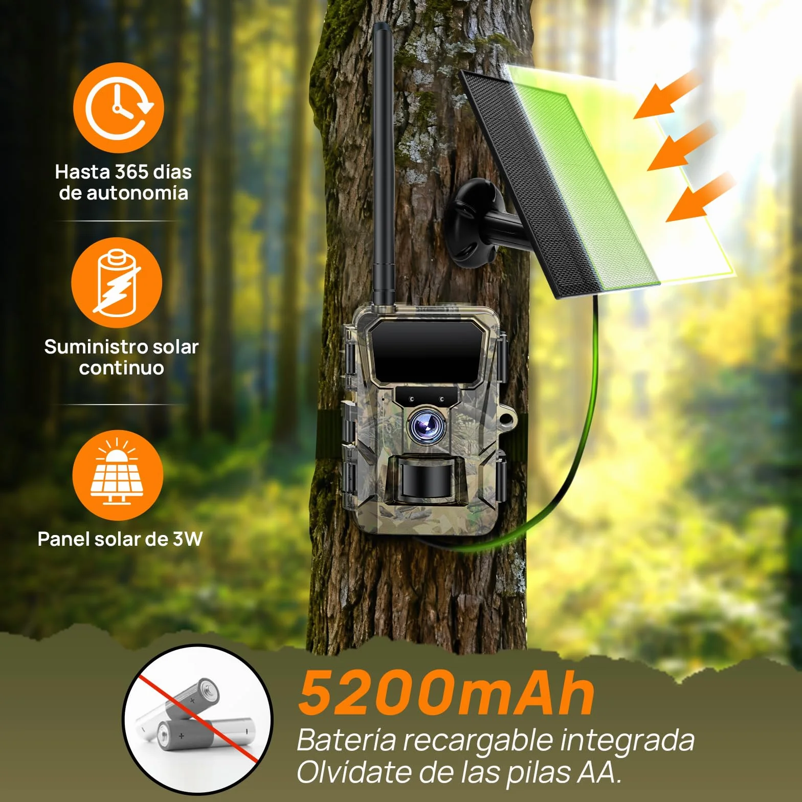 iZEEKER 2 en 1 Solar Cámara de Caza 4G LTE 48MP HD Nocturna con App, Batería 5200mAh, IP66 Impermeable