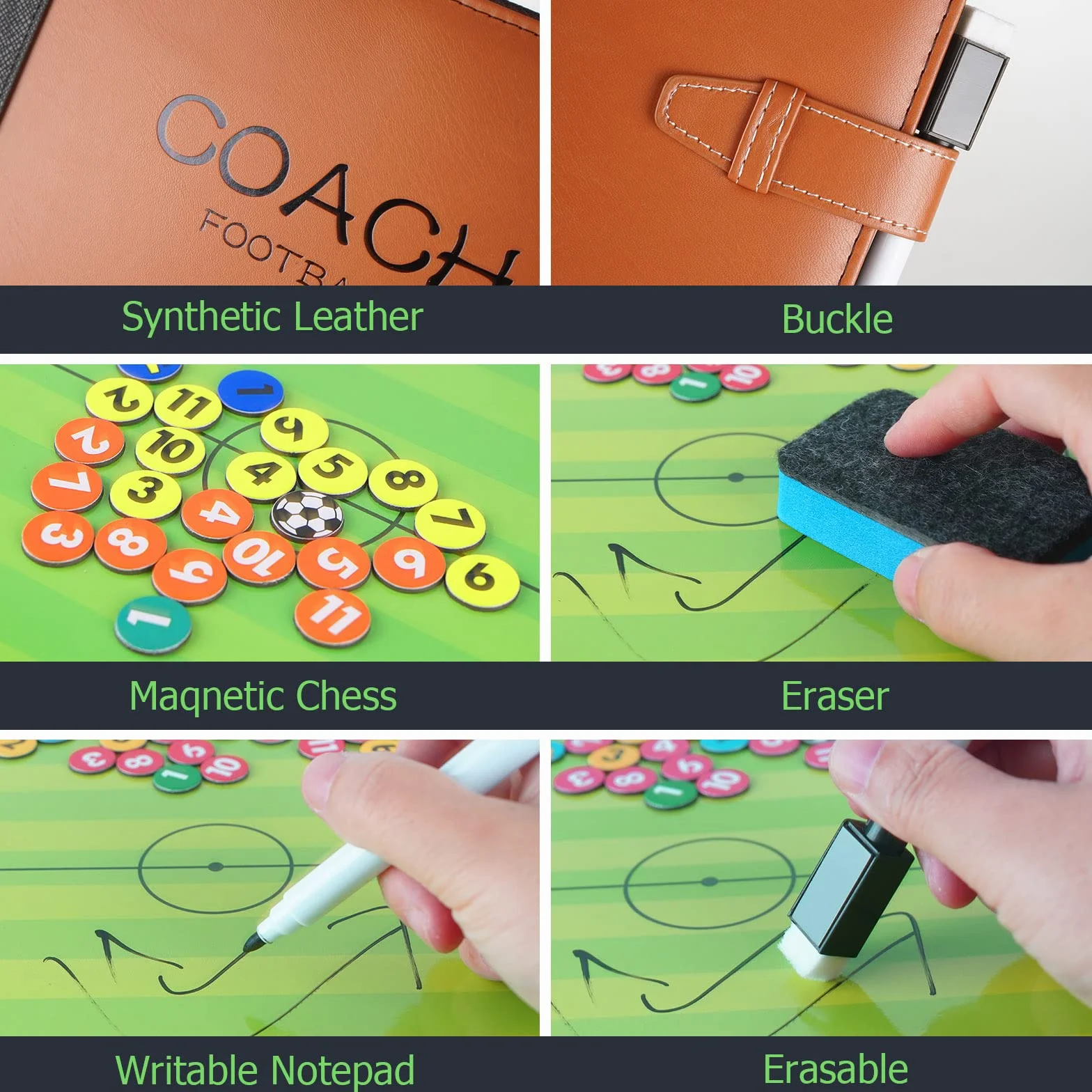Carpeta Táctica de Fútbol con Imanes, Pizarra Entrenamiento 53x31cm
