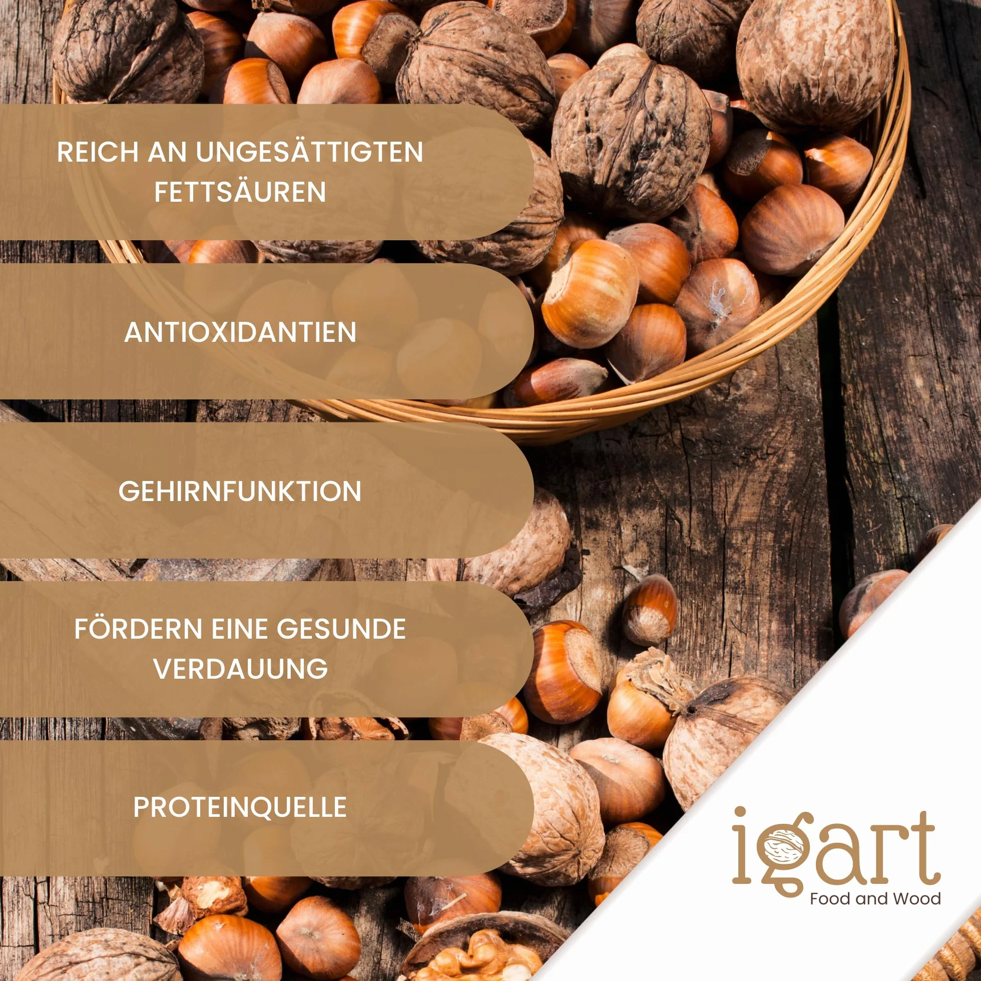 IGART Nueces 2kg + Avellanas 2kg, MIX, Natural, Sabroso, OMEGA-3, Cosecha 2024, Deliciosas Nueces Maduras