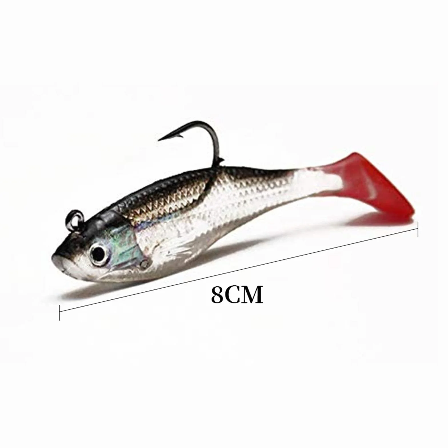 Señuelos de pesca DWE 5pcs, 3D ojos suaves, cebo artificial con gancho único