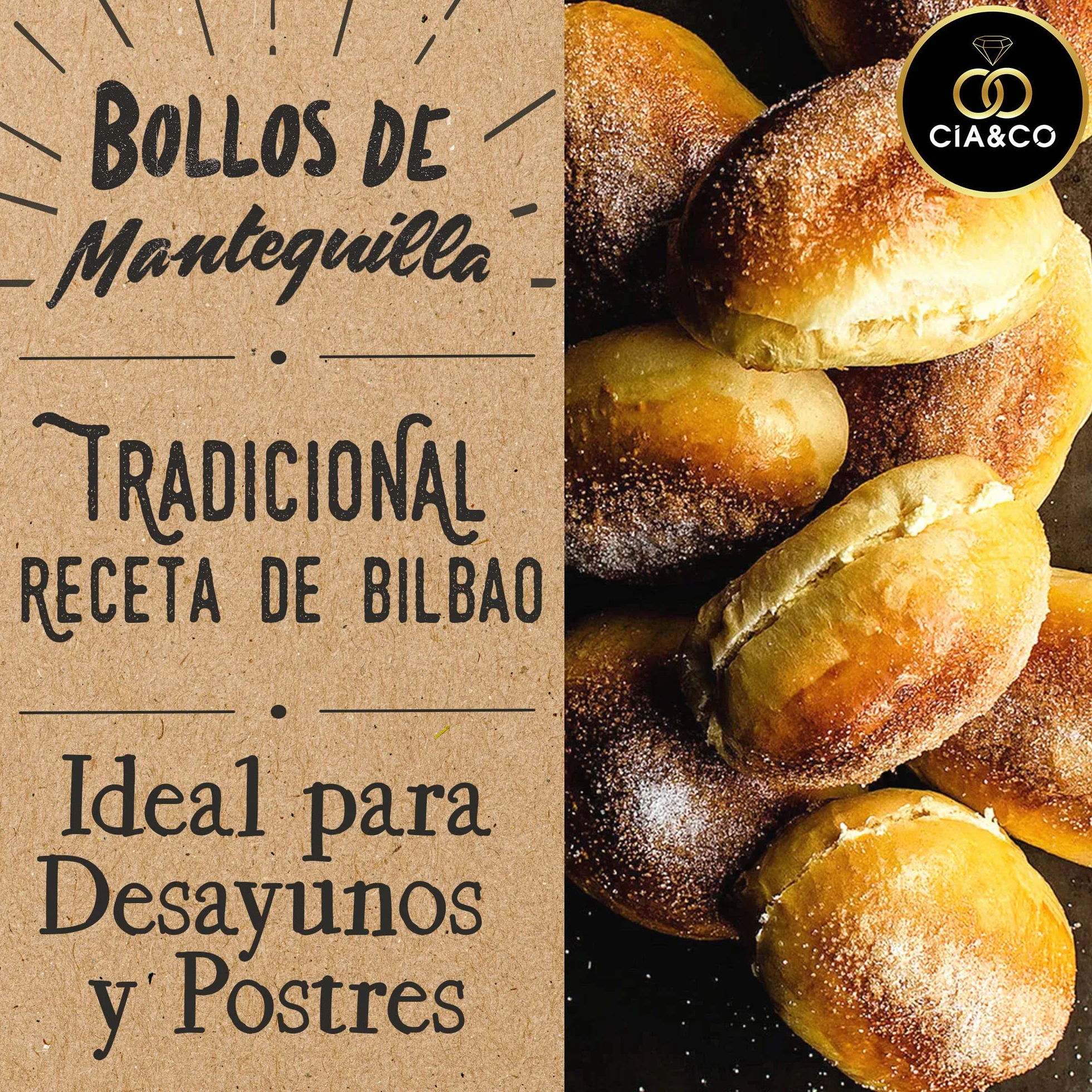 5 Bollos de Mantequilla Artesanos Cia&Co · Receta tradicional y típica Vasca con mucha mantequilla en el interior · Envasado Individualmente para mayor duración.