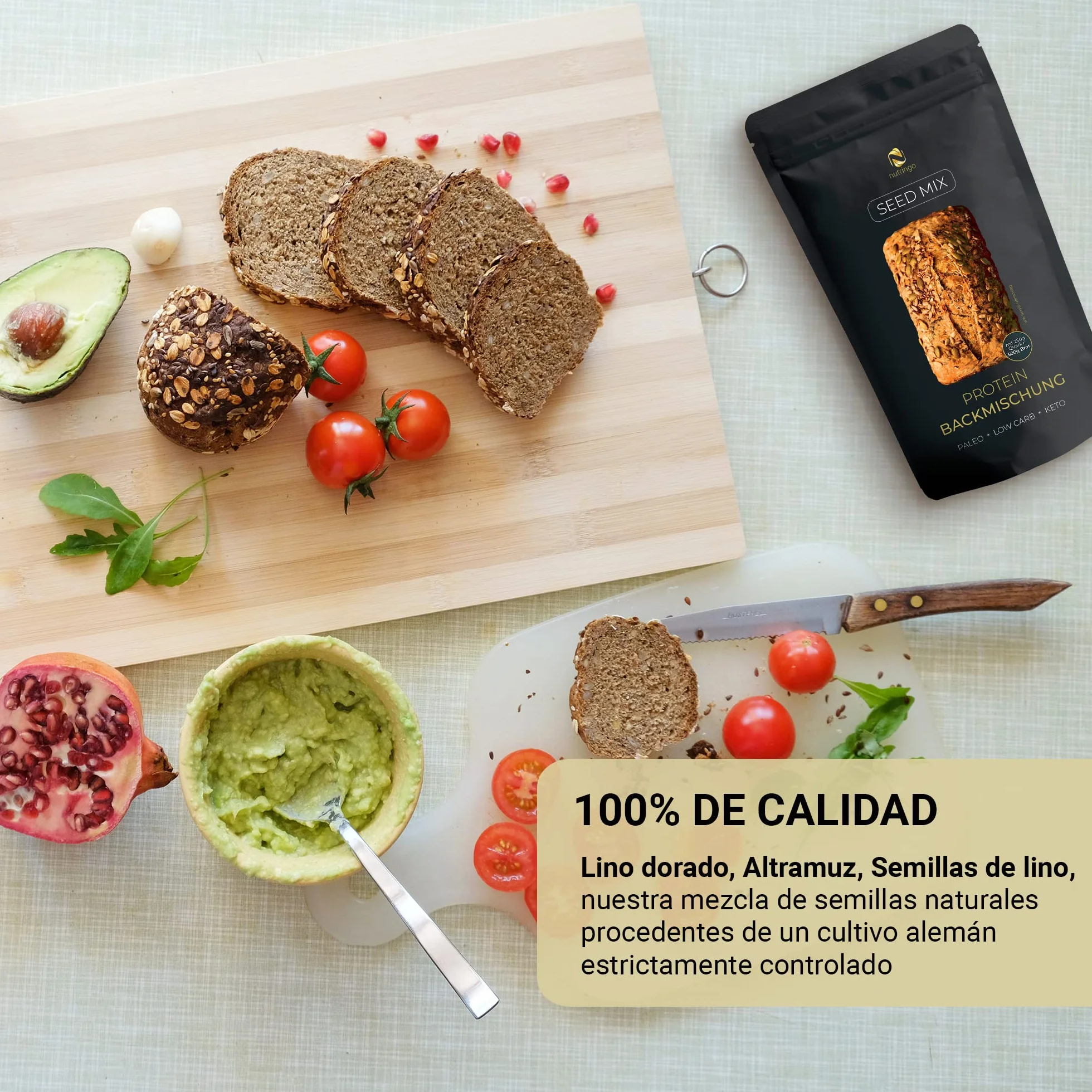 Seed Mix - Mezcla para hornear pan de proteínas 3x200g. | para 1,65 kg de pan | 4g. carbohidratos | Sin cereales | Sin gluten | Para Paleo, Keto baja en carbohidratos | Apto para diabéticos