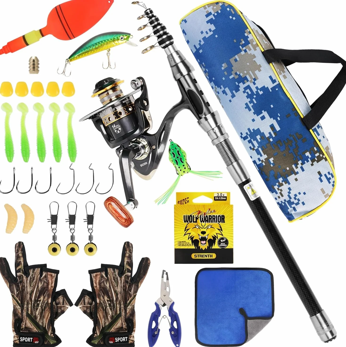 Kit de Caña de Pescar Telescópica de Metal 2,1m con Carrete y Accesorios